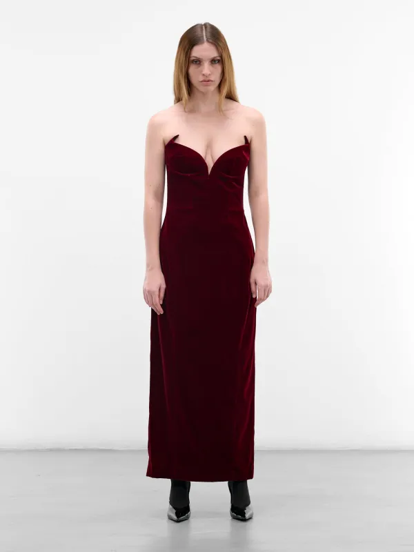 Burgundy Velvet Spike Maxi Dress (25F1R01708477-BLOOD-RED) sold by lorenzo