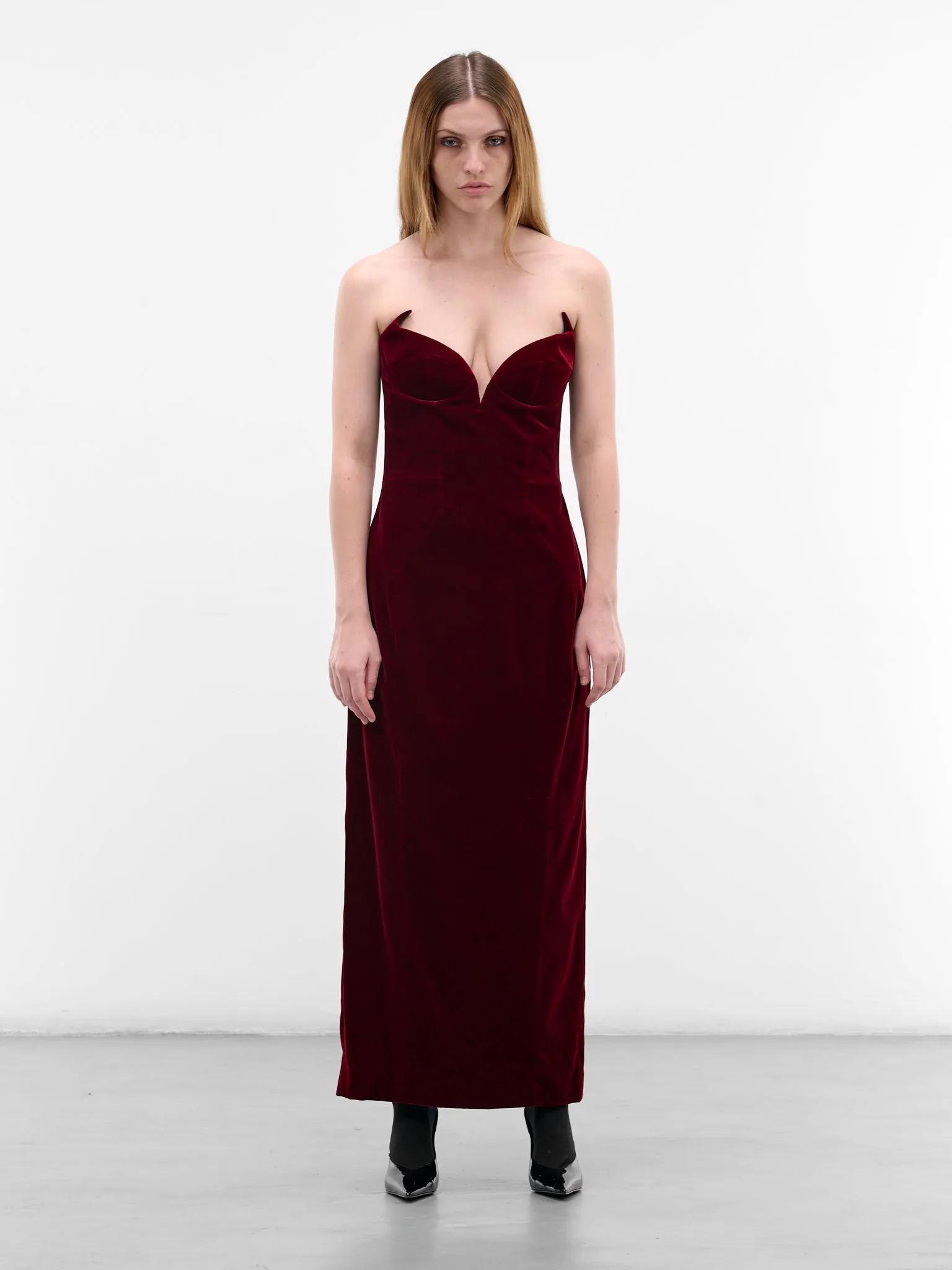 Burgundy Velvet Spike Maxi Dress (25F1R01708477-BLOOD-RED) sold by lorenzo