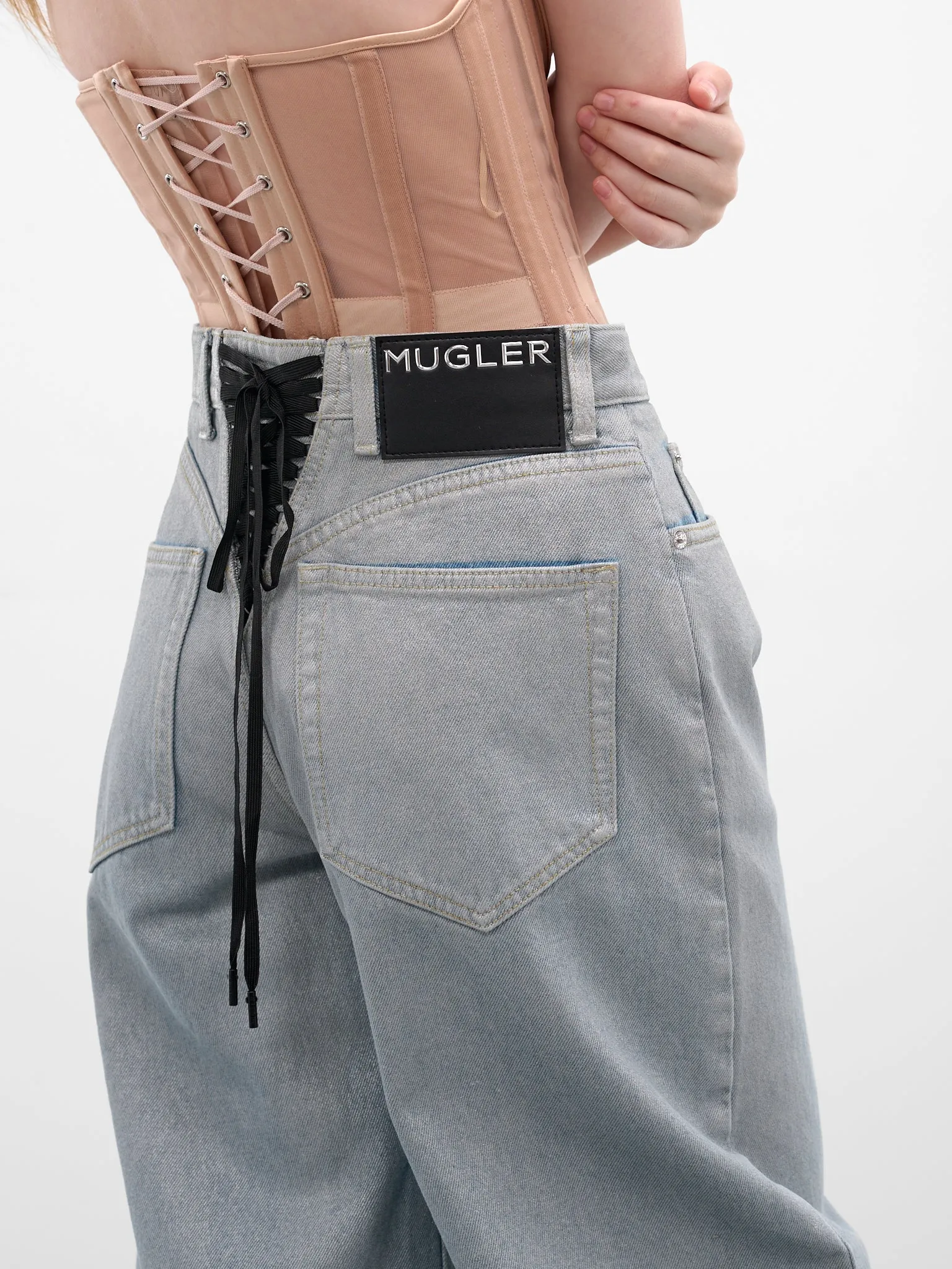 Blue Denim Lace-Up Baggy Jeans (25F6PA04872022-MEDIUM-BLUE) sold by lorenzo product image thumbnail 5