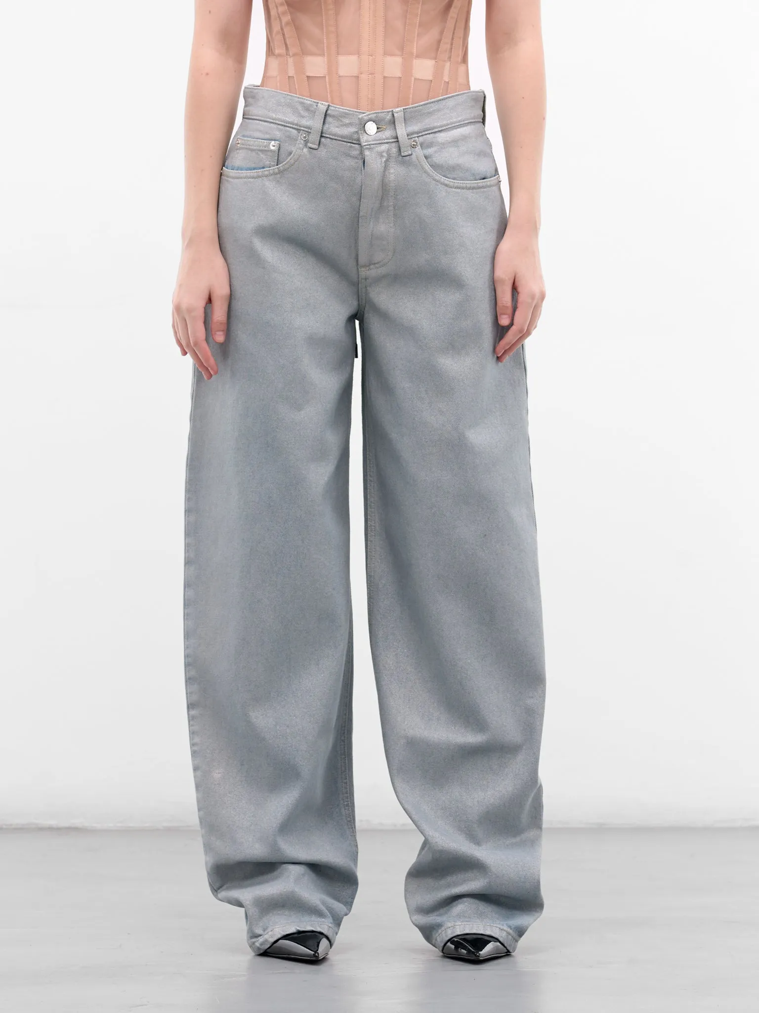 Blue Denim Lace-Up Baggy Jeans (25F6PA04872022-MEDIUM-BLUE) sold by lorenzo