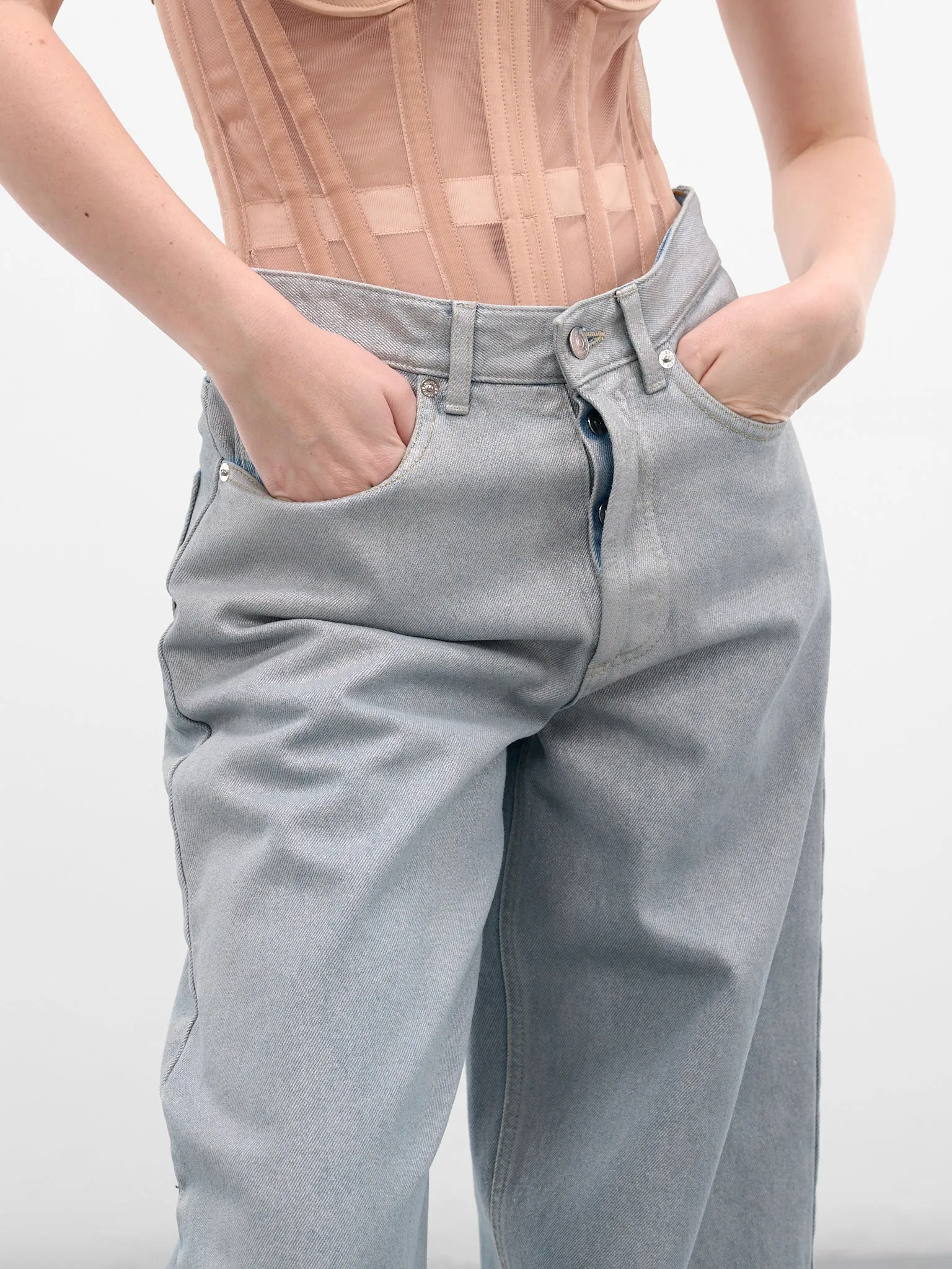 Blue Denim Lace-Up Baggy Jeans (25F6PA04872022-MEDIUM-BLUE) sold by lorenzo product image thumbnail 4