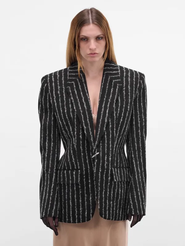 Black Tailored Pinstripe Blazer (25F1VE0472198-BLACK) sold by lorenzo