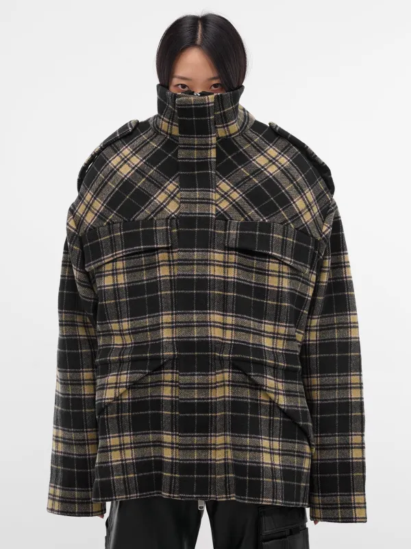 Tartan Over Shoulders Sculptural Jacket (OW01995-1331-BLUE-CREAM) sold by lorenzo