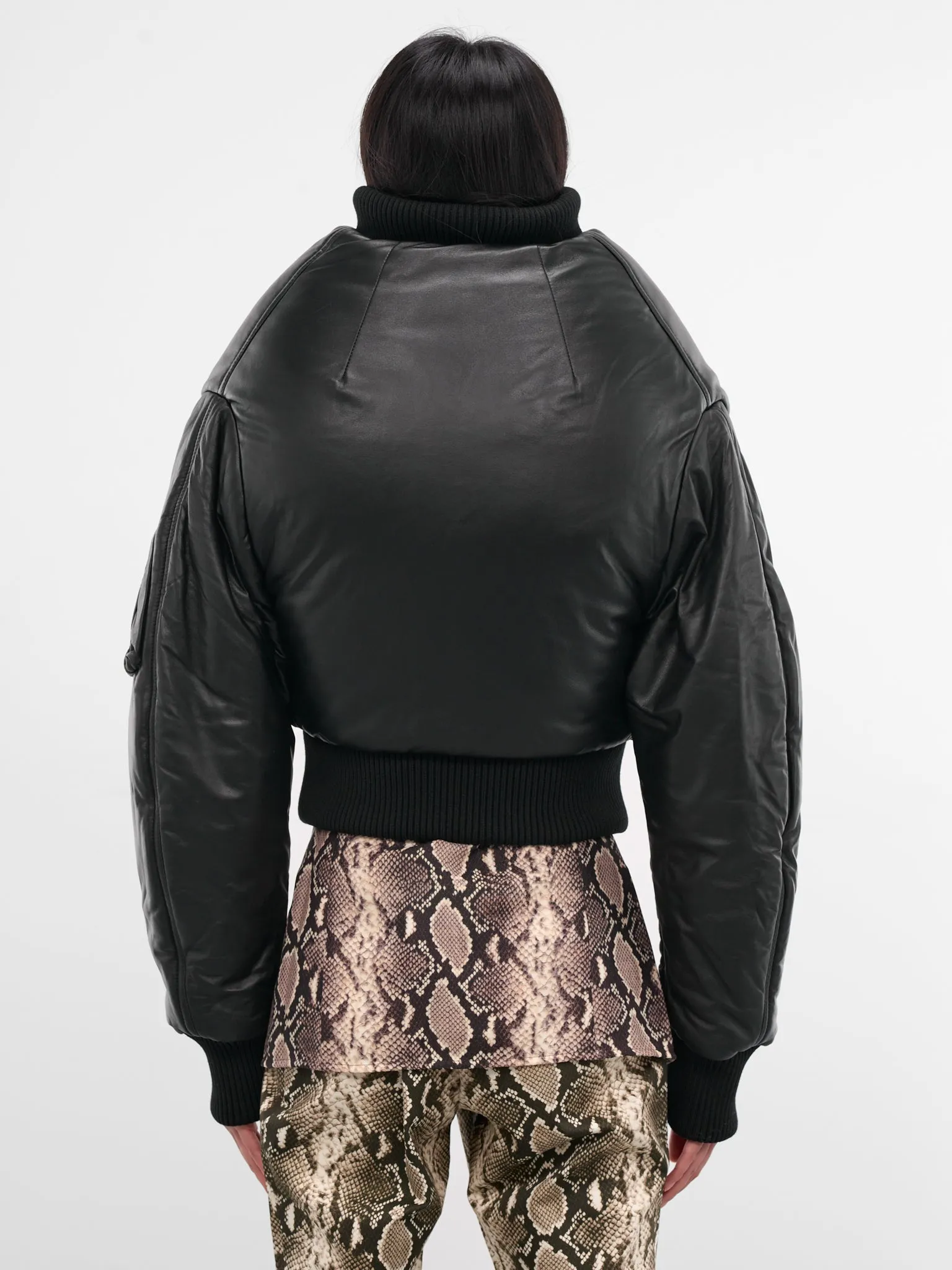Leather Over Shoulders Sculptural Bomber (OW01006-0015-BLACK) sold by lorenzo product image thumbnail 3