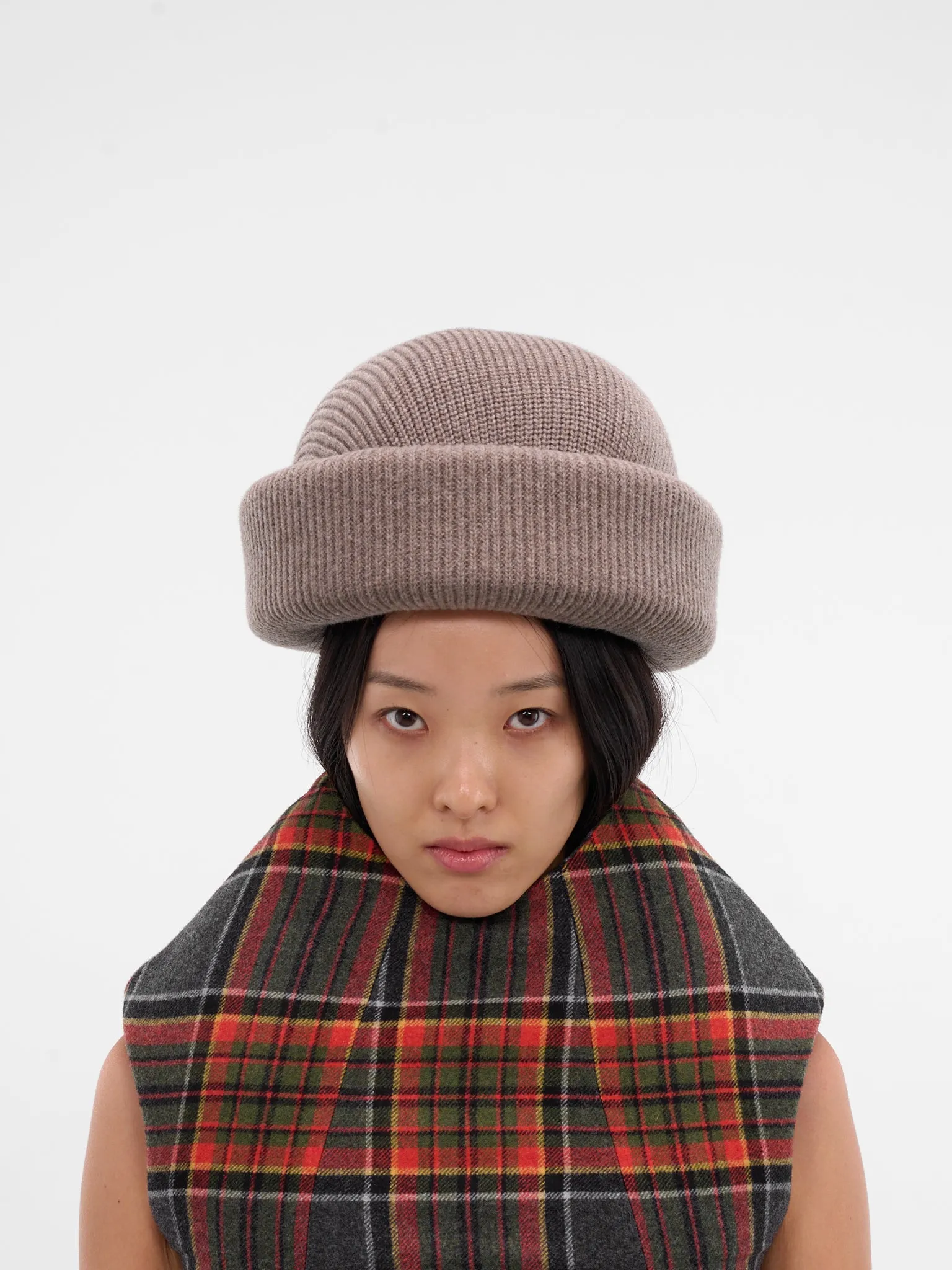 Beige Sculptural Padded Knit Beanie (HA04023-0269-BEIGE) sold by lorenzo