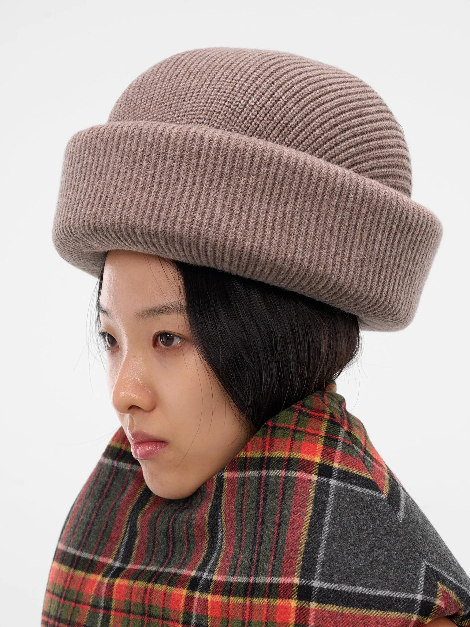 Beige Sculptural Padded Knit Beanie (HA04023-0269-BEIGE) sold by lorenzo product image thumbnail 2