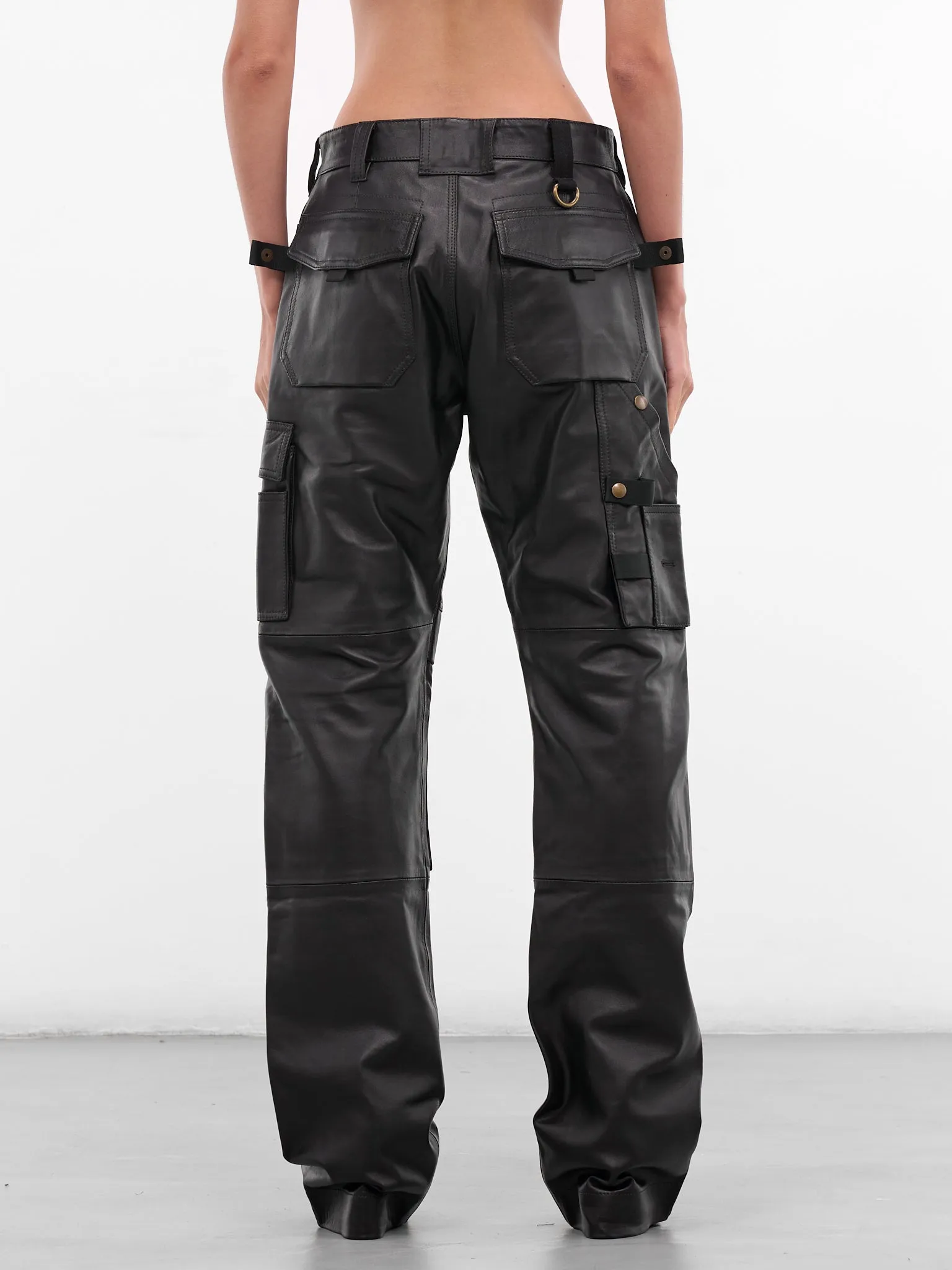 Black Leather Cargo Work Pants (PA02972-0363-BLACK-BROWN) sold by lorenzo product image thumbnail 3