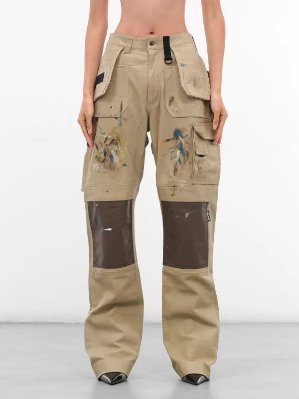 Beige Painted Leather Cargo Pants (PA01972-5002-TAUPE) sold by lorenzo