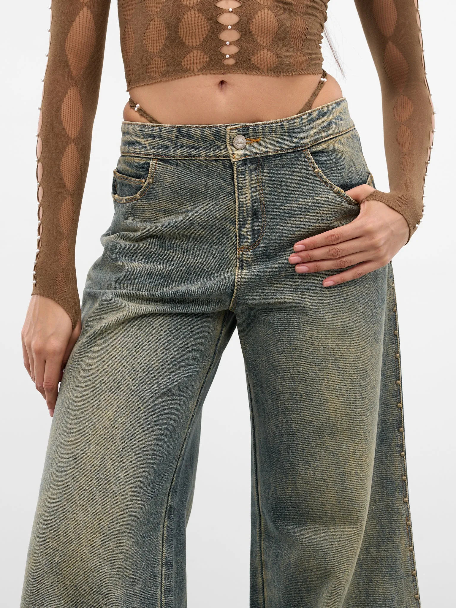Blue Denim G-String Baggy Jeans (RAW25WV20B-GREY-BLUE) sold by lorenzo product image thumbnail 4
