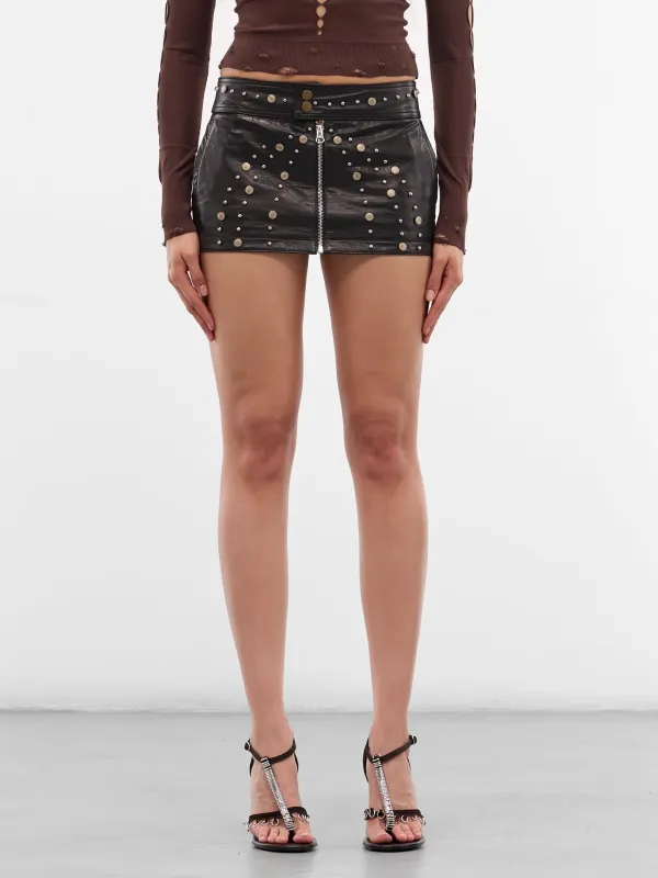 Onyx Leather Rivet Mini Skirt (RAW25WV190-ONYX) sold by lorenzo