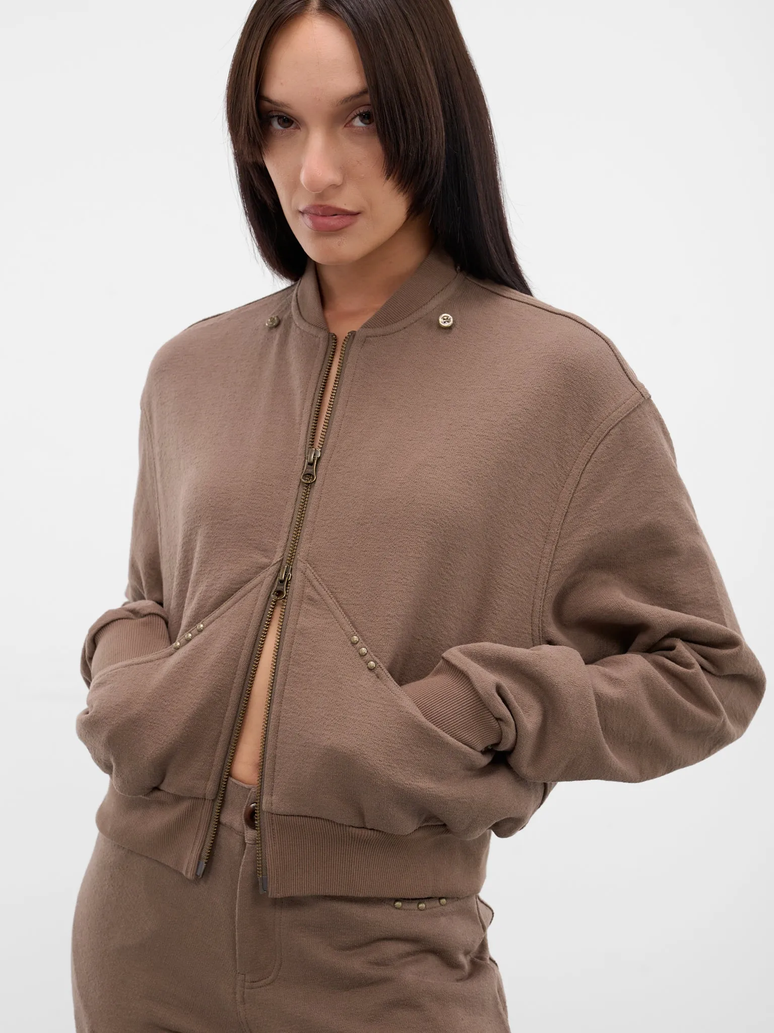 Taupe Detachable Hood Bomber Jacket (RAW25WV12A-TAUPE) sold by lorenzo product image thumbnail 4