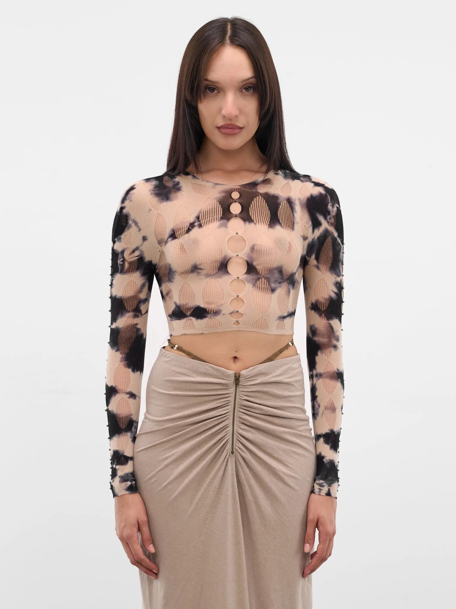 Tie-Dye Cut-Out Crop Top (RSS24JW01O-ONYX-OATMEAL) sold by lorenzo