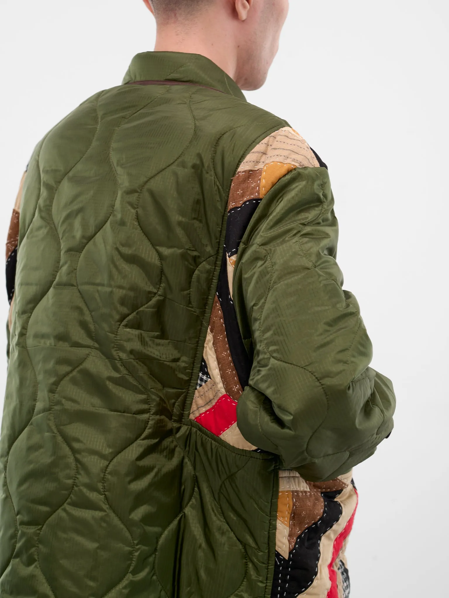 Beige Patchwork Quilted Nylon Jacket (25FW-JK-06-BEIGE) sold by lorenzo product image thumbnail 5