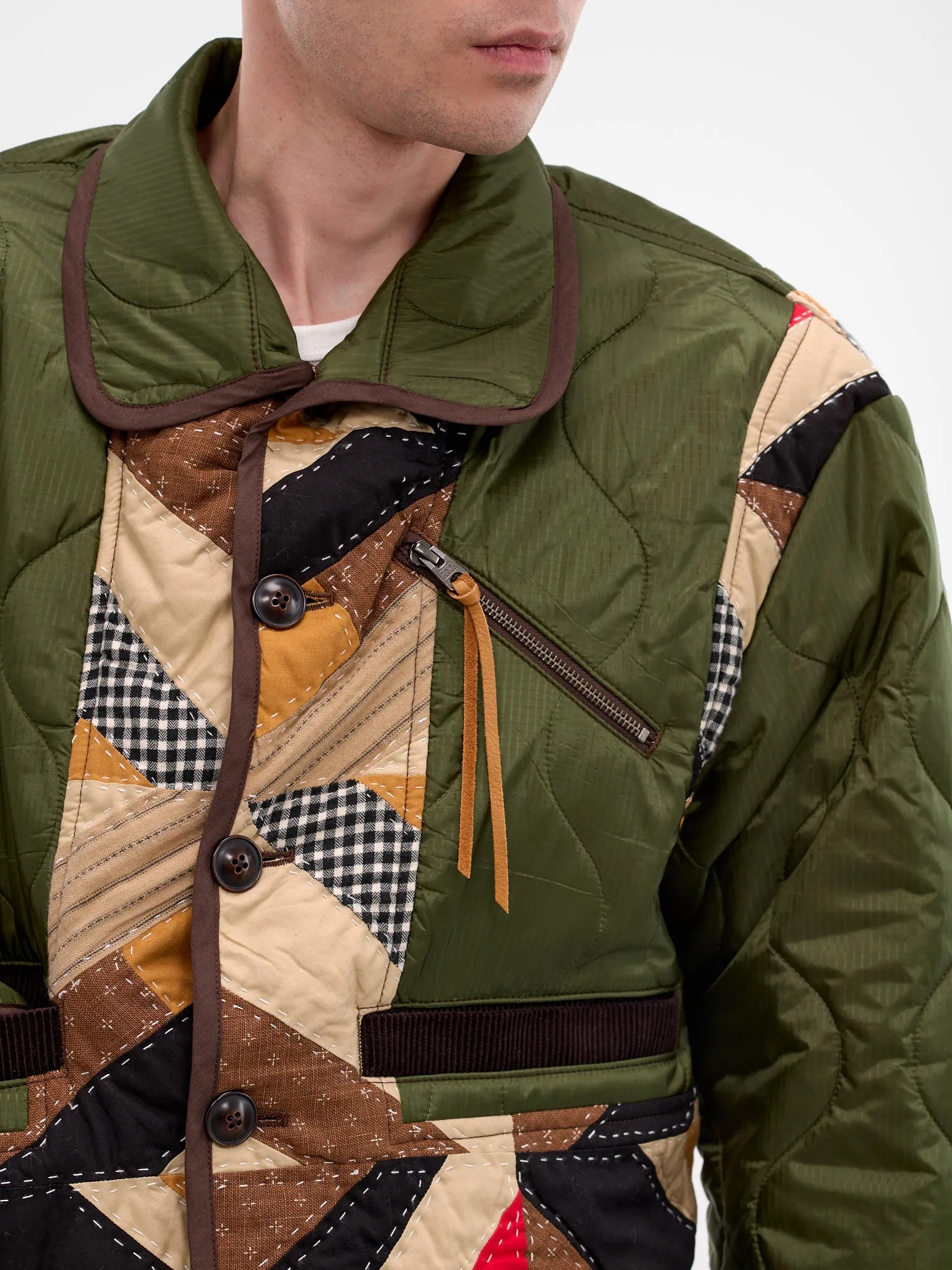Beige Patchwork Quilted Nylon Jacket (25FW-JK-06-BEIGE) sold by lorenzo product image thumbnail 4