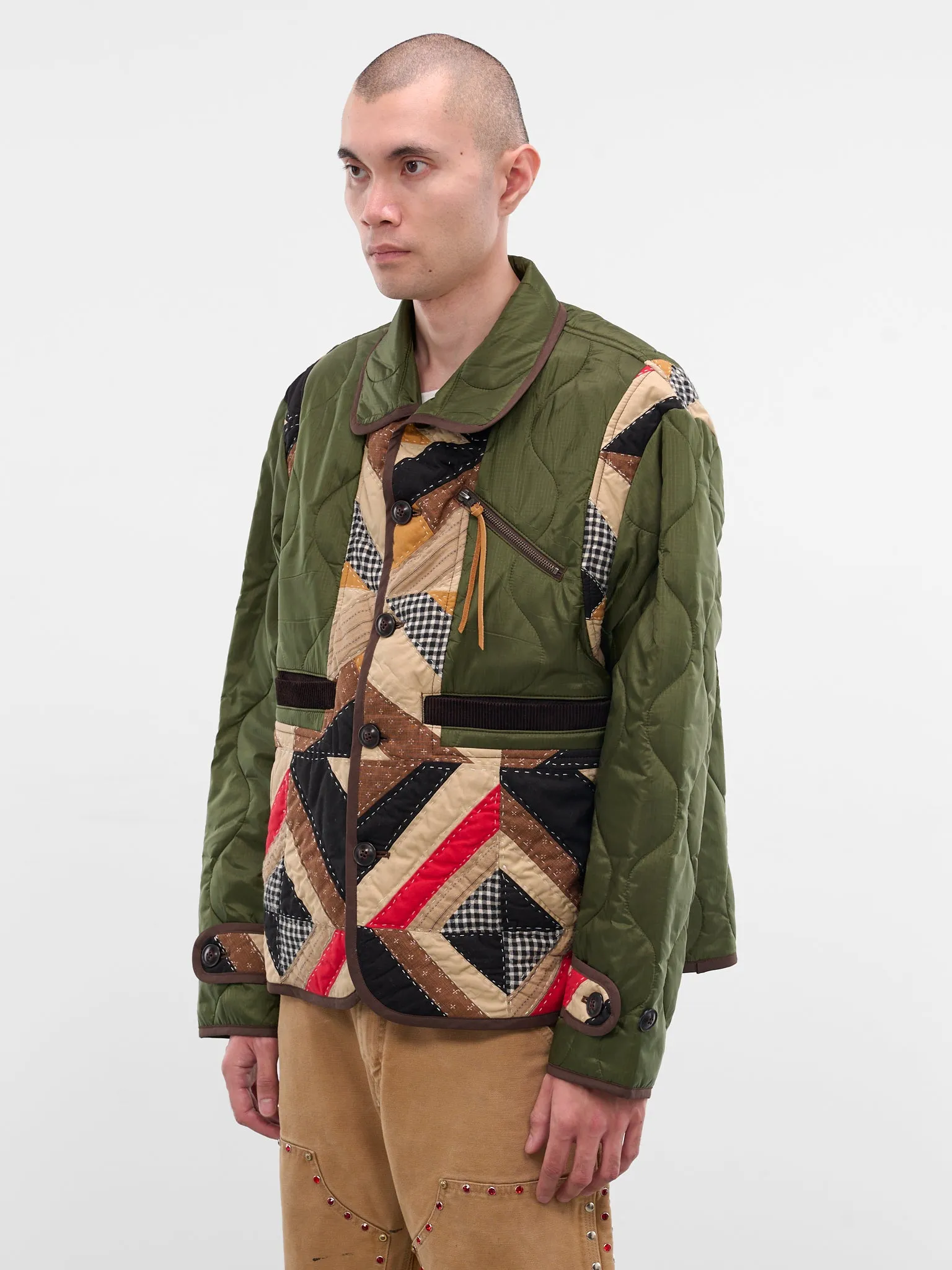 Beige Patchwork Quilted Nylon Jacket (25FW-JK-06-BEIGE) sold by lorenzo product image thumbnail 2