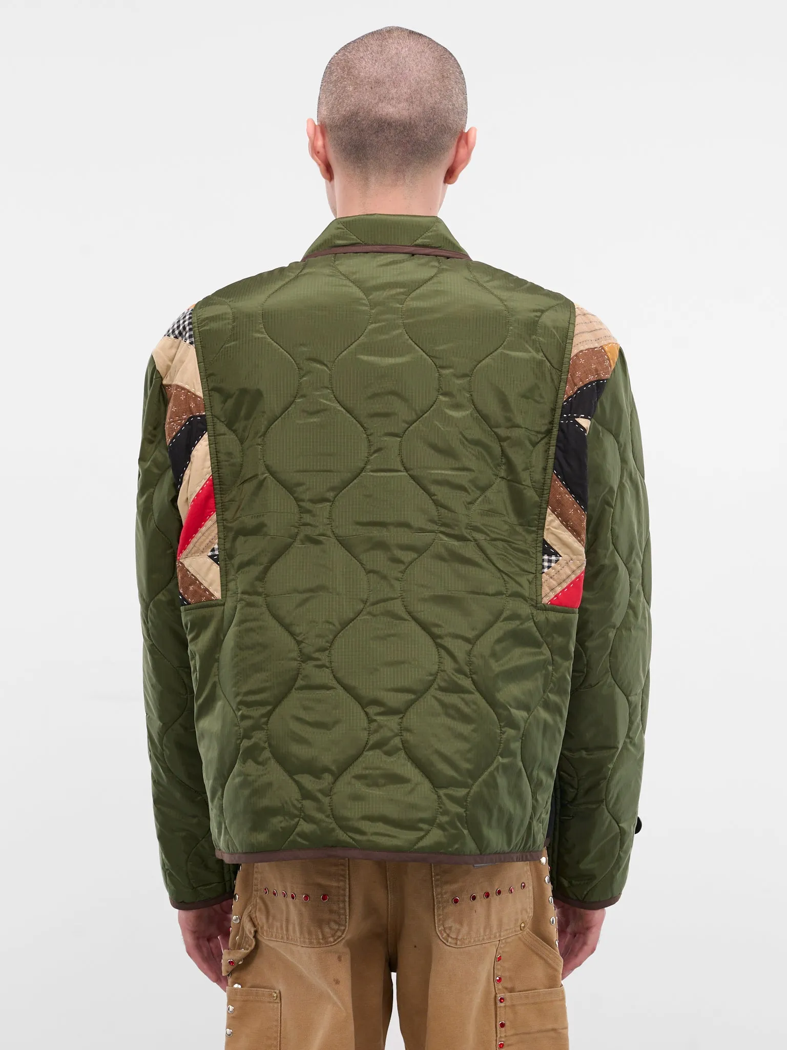 Beige Patchwork Quilted Nylon Jacket (25FW-JK-06-BEIGE) sold by lorenzo product image thumbnail 3