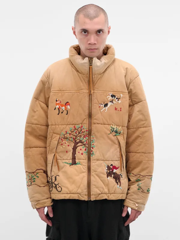 Embroidered Graphic Vintage Puffer Jacket (25FW-JK-07-BEIGE) sold by lorenzo