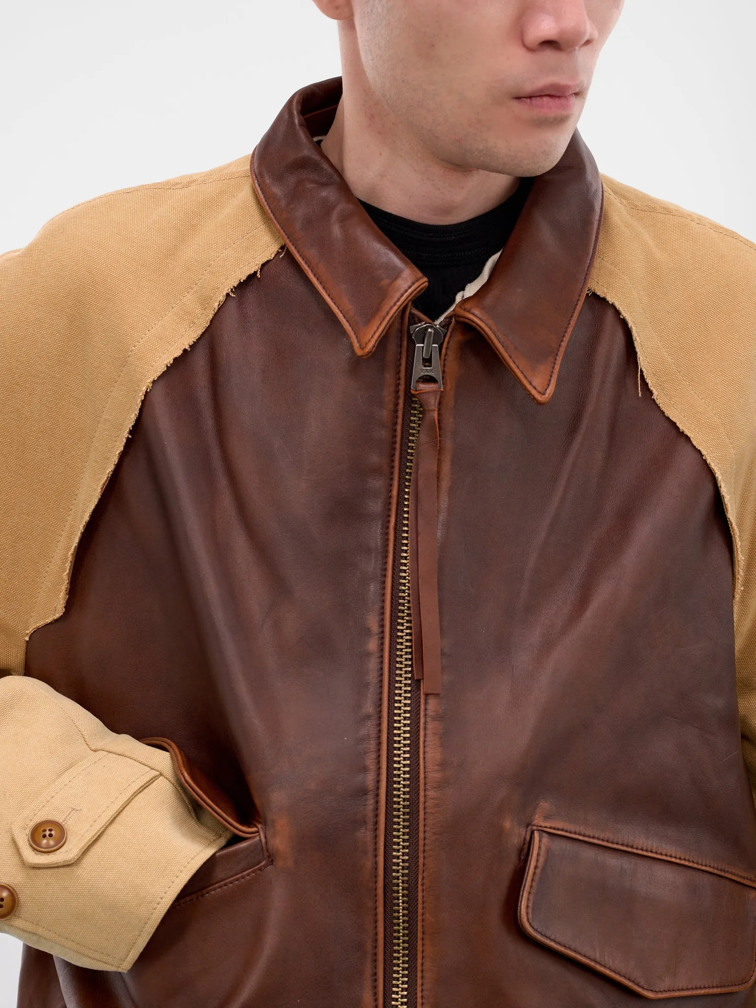 Brown Deconstructed Vintage Leather Jacket (25FW-JK-11-BROWN) sold by lorenzo product image thumbnail 4