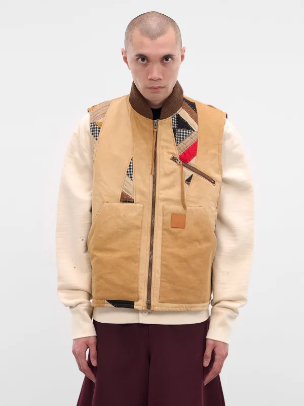 Beige Patchwork Quilt Work Vest (25FW-V-01-BEIGE) sold by lorenzo