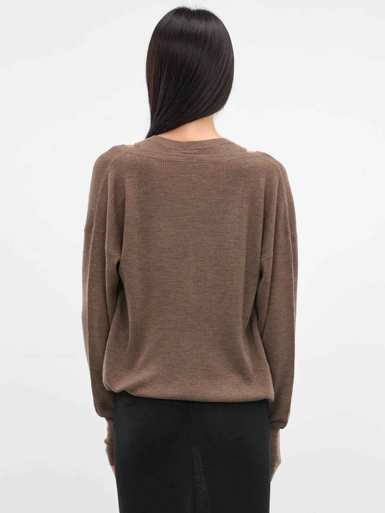 Brown Layered Draping Knit Cardigan (KT16W1BR430-BISON) sold by lorenzo product image thumbnail 3