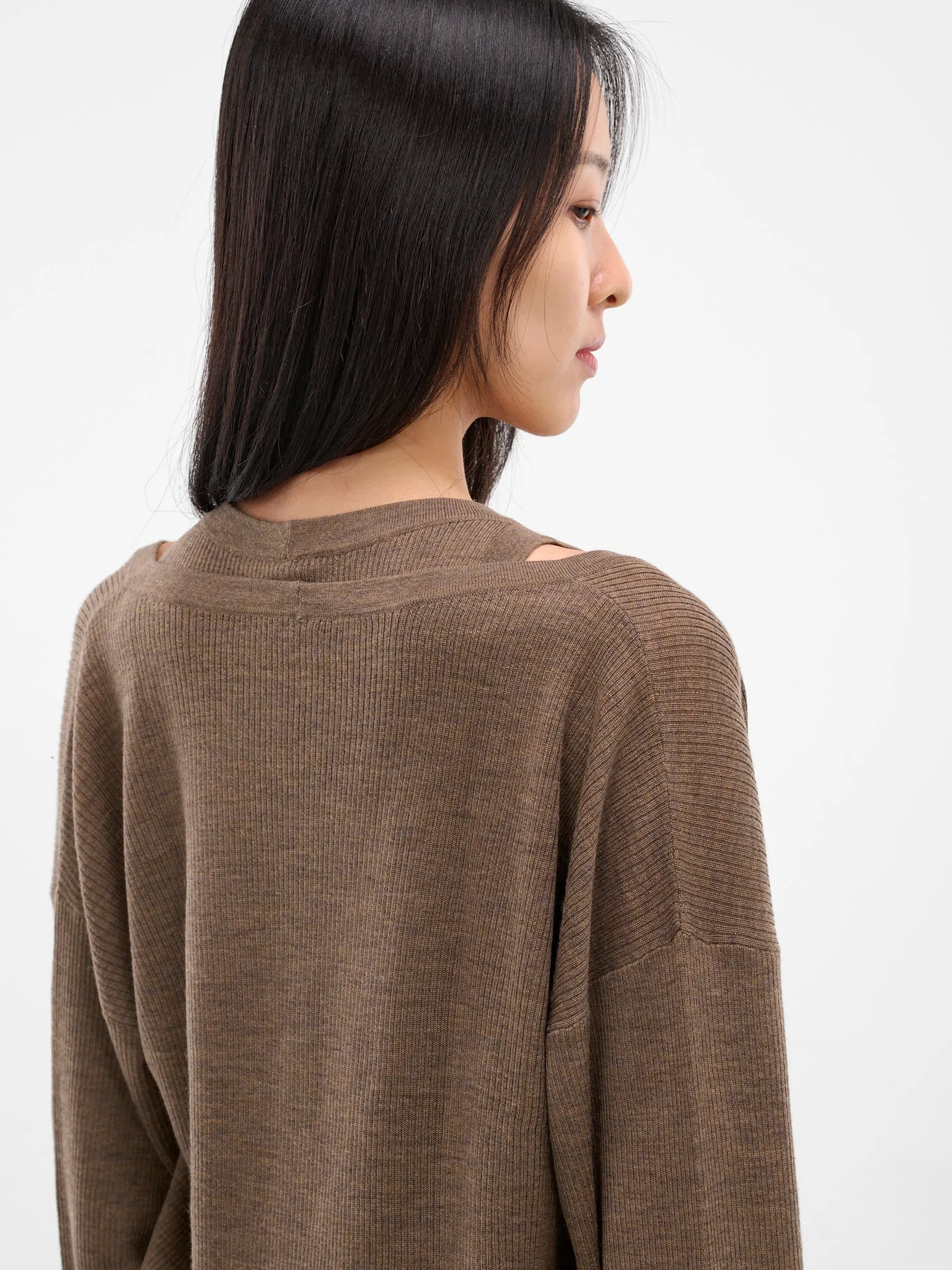 Brown Layered Draping Knit Cardigan (KT16W1BR430-BISON) sold by lorenzo product image thumbnail 4