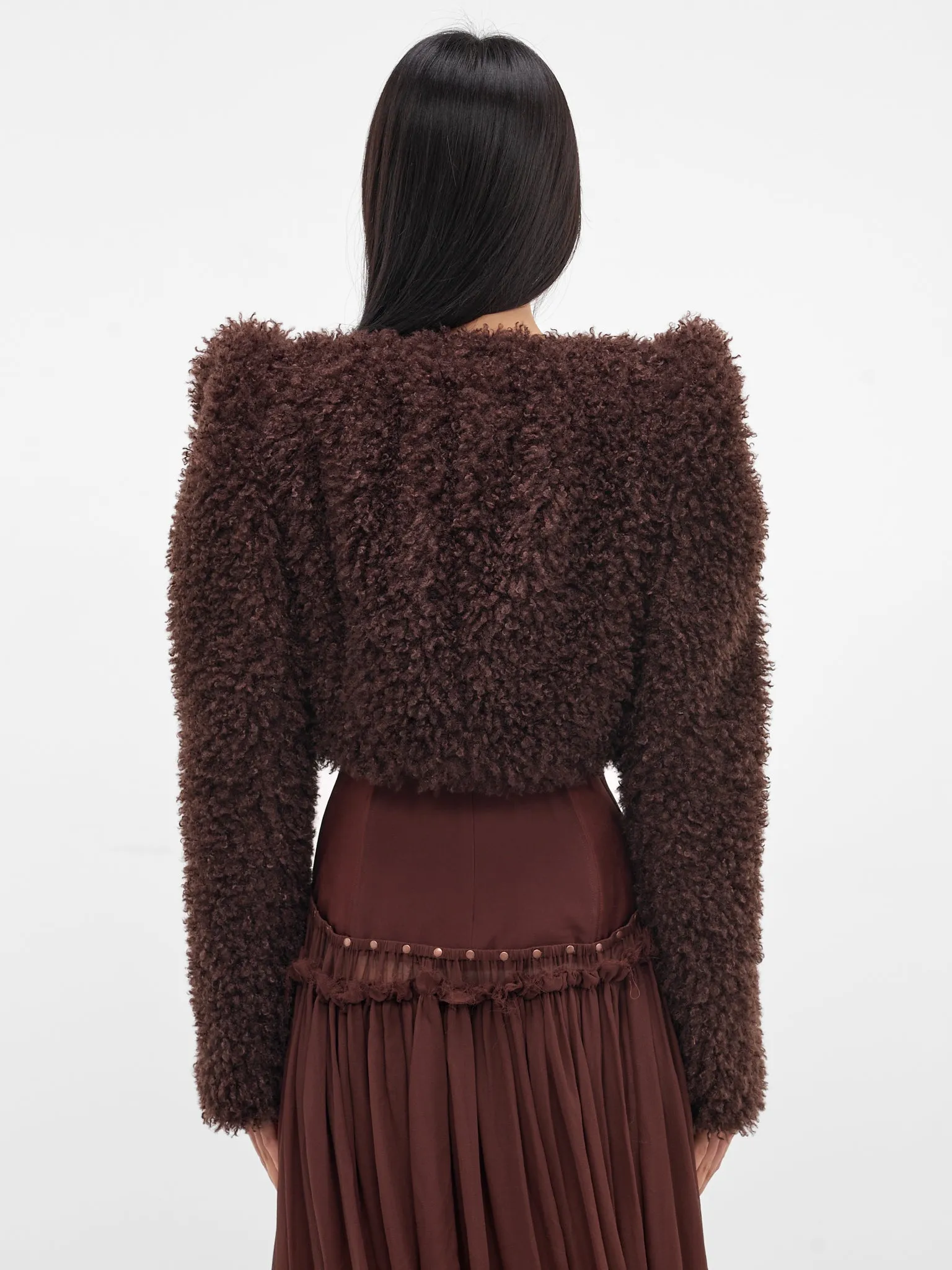 Teddy Pointed Shoulders Cropped Jacket (JK13P1BR440-COFFEE) sold by lorenzo product image thumbnail 3