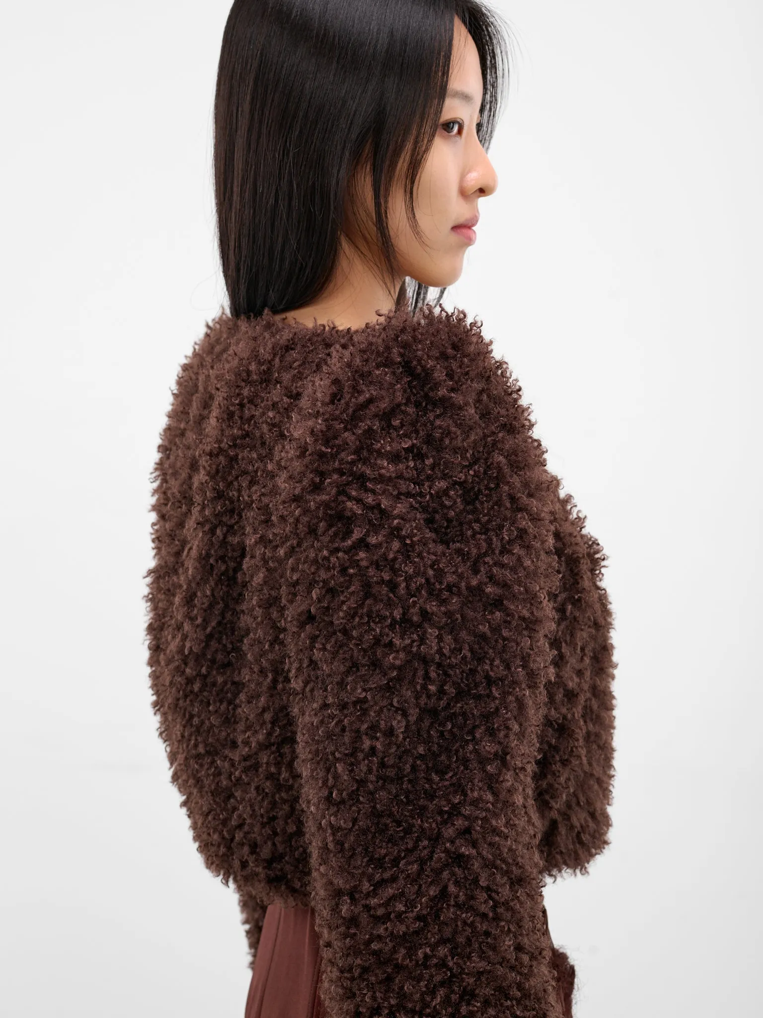 Teddy Pointed Shoulders Cropped Jacket (JK13P1BR440-COFFEE) sold by lorenzo product image thumbnail 5