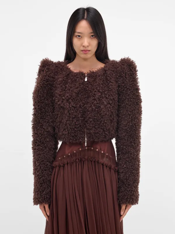 Teddy Pointed Shoulders Cropped Jacket (JK13P1BR440-COFFEE) sold by lorenzo