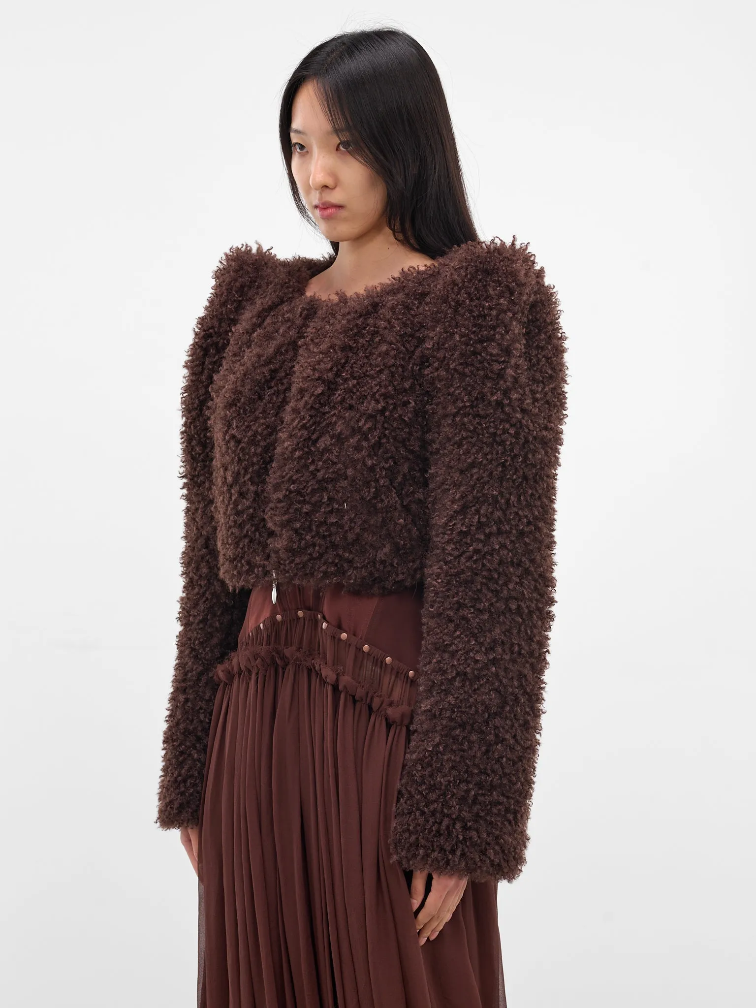 Teddy Pointed Shoulders Cropped Jacket (JK13P1BR440-COFFEE) sold by lorenzo product image thumbnail 2