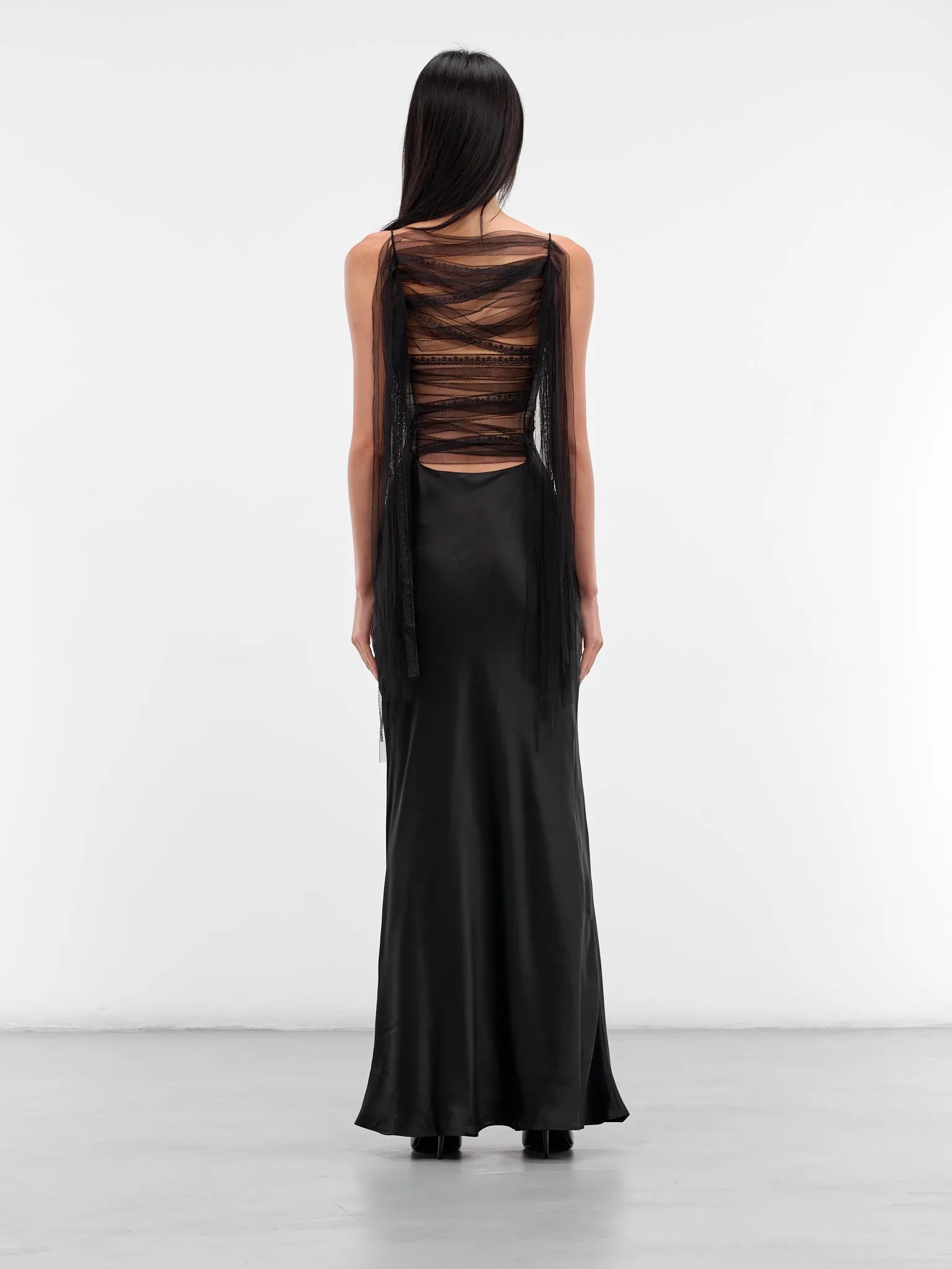 Black Silk Lattice Lace Gown (25033818-BLACK) sold by lorenzo product image thumbnail 3