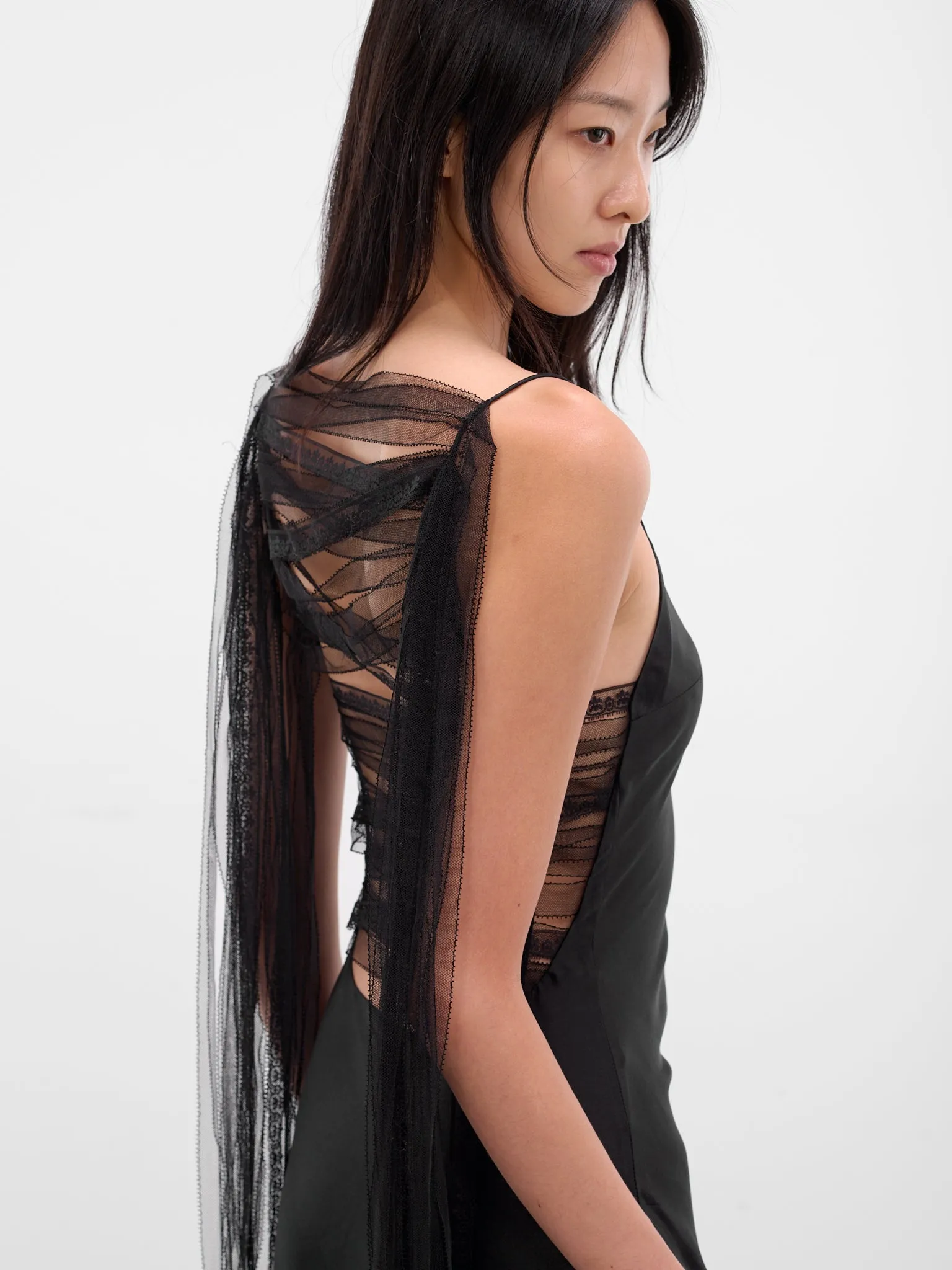 Black Silk Lattice Lace Gown (25033818-BLACK) sold by lorenzo product image thumbnail 5