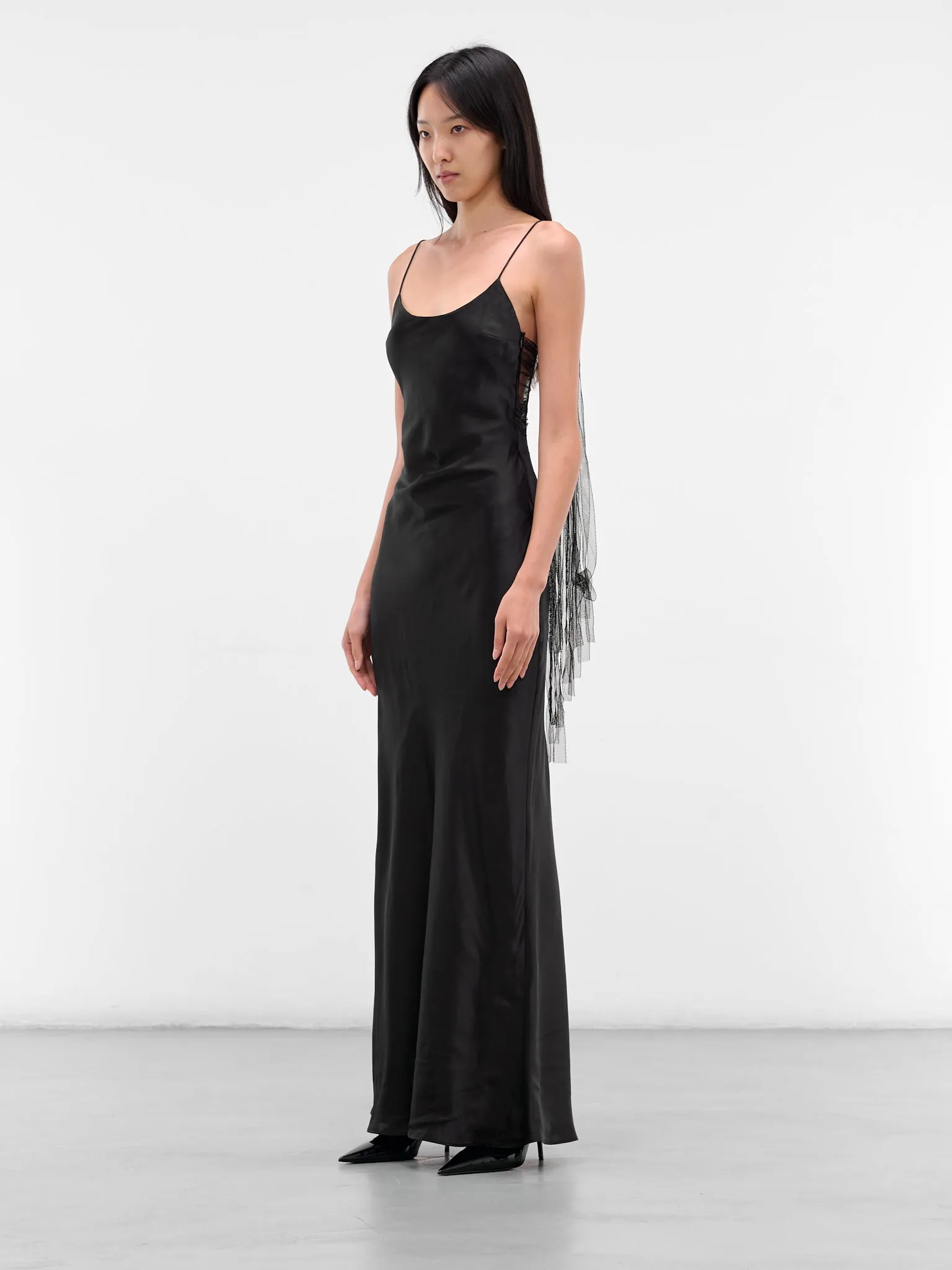 Black Silk Lattice Lace Gown (25033818-BLACK) sold by lorenzo product image thumbnail 2