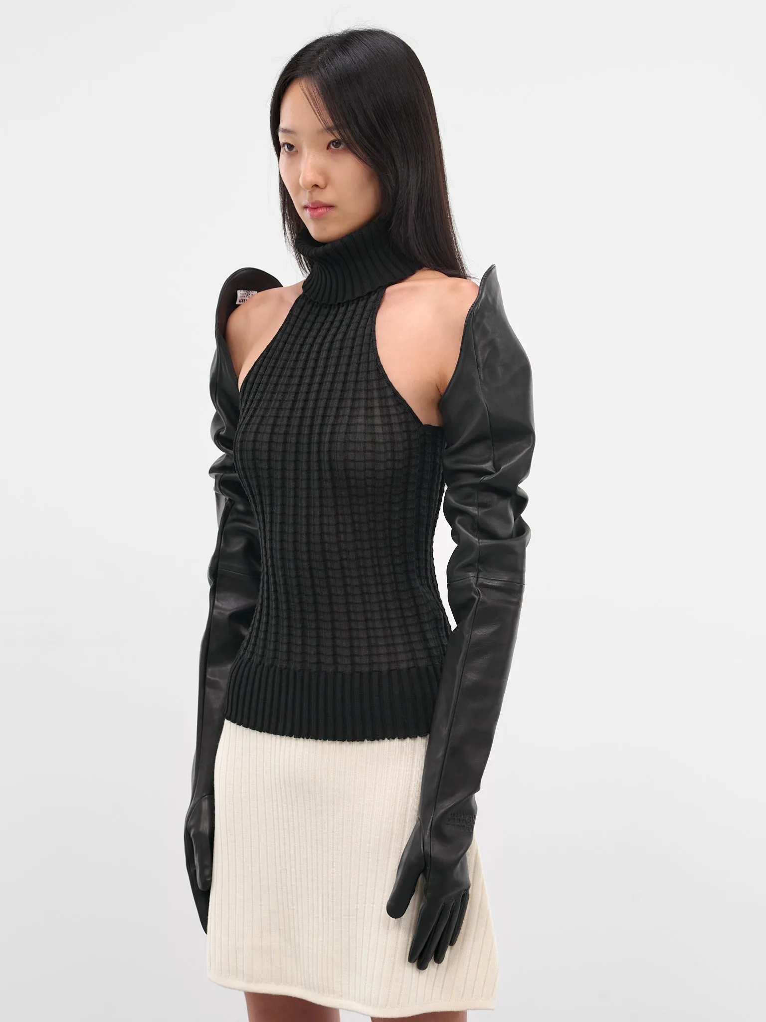 Black Glazed Lambskin Opera Gloves (S62TS0079-M07014-900-BLACK) sold by lorenzo product image thumbnail 2