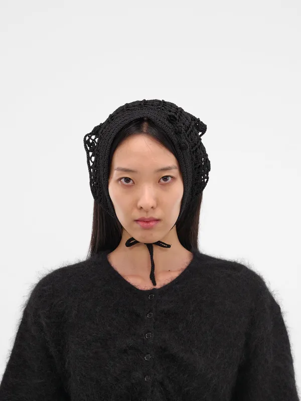 Black Hand-Crocheted Wool Headscarf (CROCHET-07-BLACK) sold by lorenzo