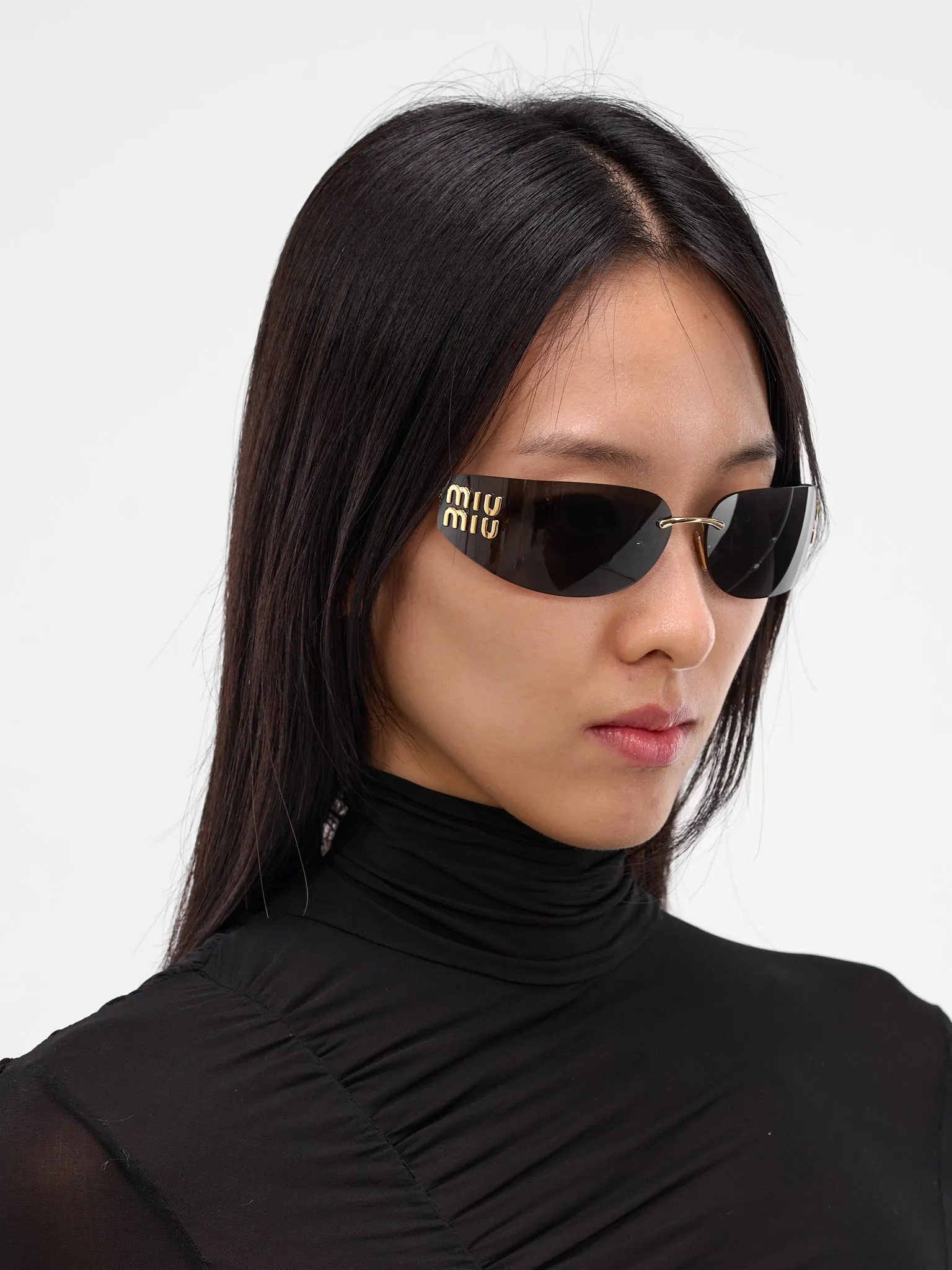 Gold-Tone Metal Shield Sunglasses (OMU-A51S-5AK5S075-GOLD-DARK-GR) sold by lorenzo product image thumbnail 3
