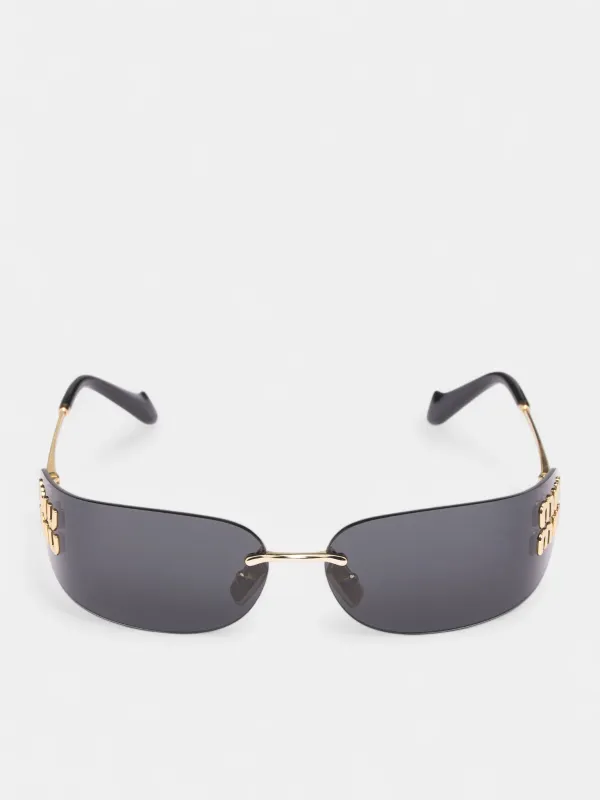 Gold-Tone Metal Shield Sunglasses (OMU-A51S-5AK5S075-GOLD-DARK-GR) sold by lorenzo