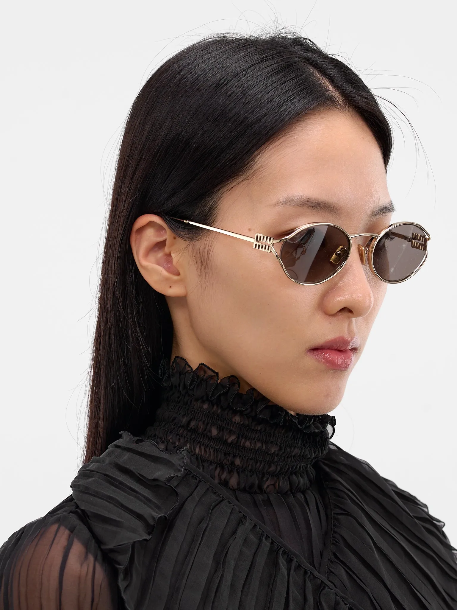 Gold-Tone Metal Oval Sunglasses (OMU-52YS-ZVN80Q54-PALE-GOLD) sold by lorenzo product image thumbnail 3