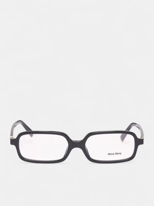 Black Glossy Rectangular Glasses (0MU-01YV-16K1O153-BLACK) made by Miu Miu