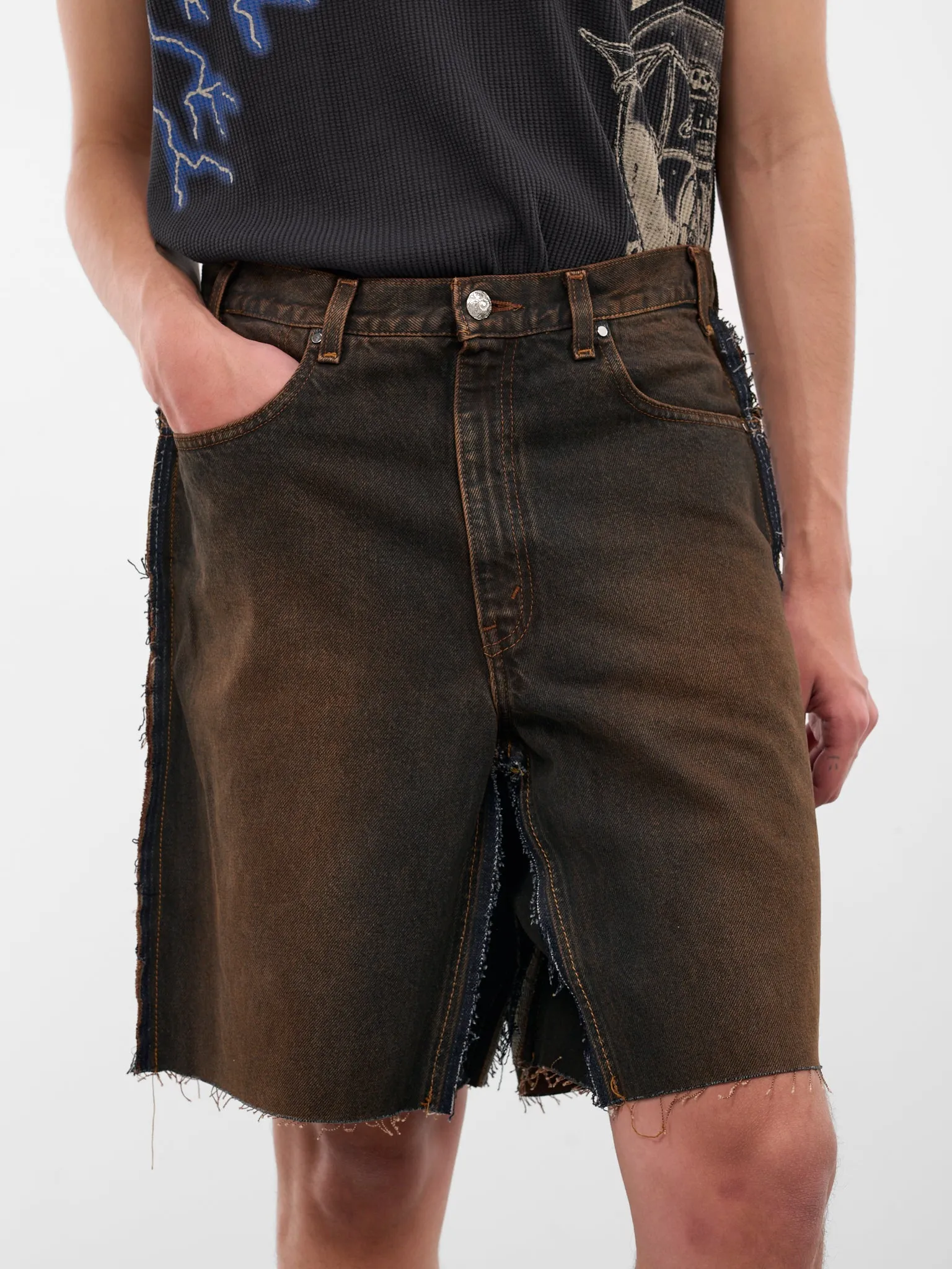Brown Switchblade Deconstructed Denim Shorts (SWITCHBLADE-BROWN) sold by lorenzo product image thumbnail 4