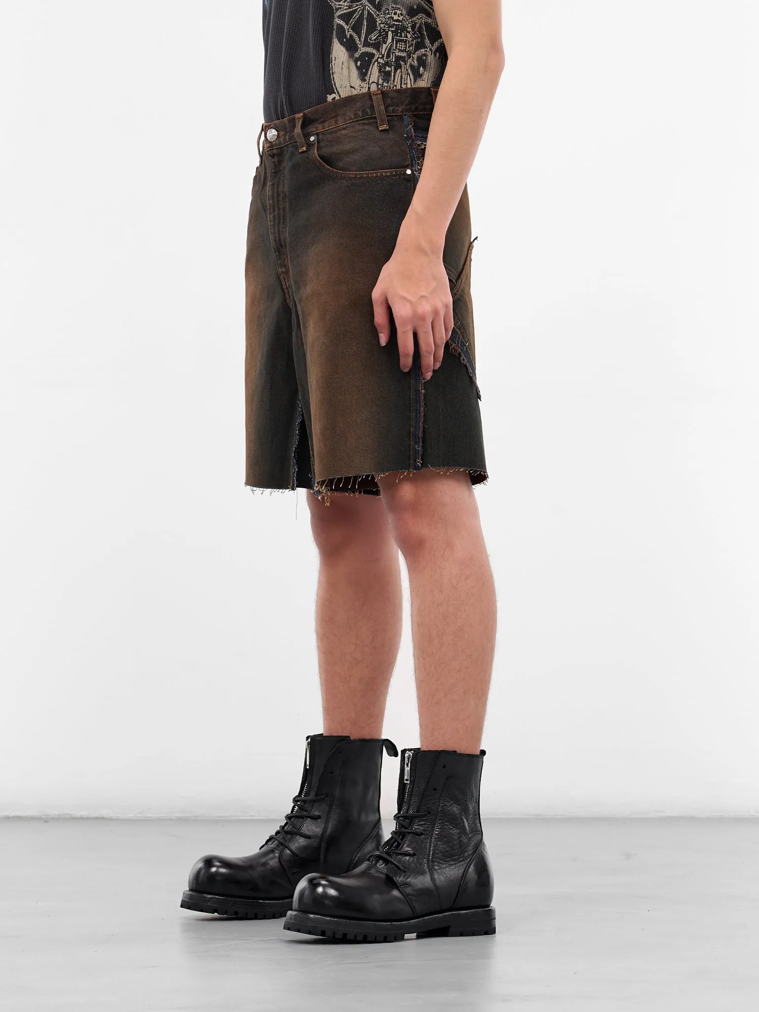 Brown Switchblade Deconstructed Denim Shorts (SWITCHBLADE-BROWN) sold by lorenzo product image thumbnail 2