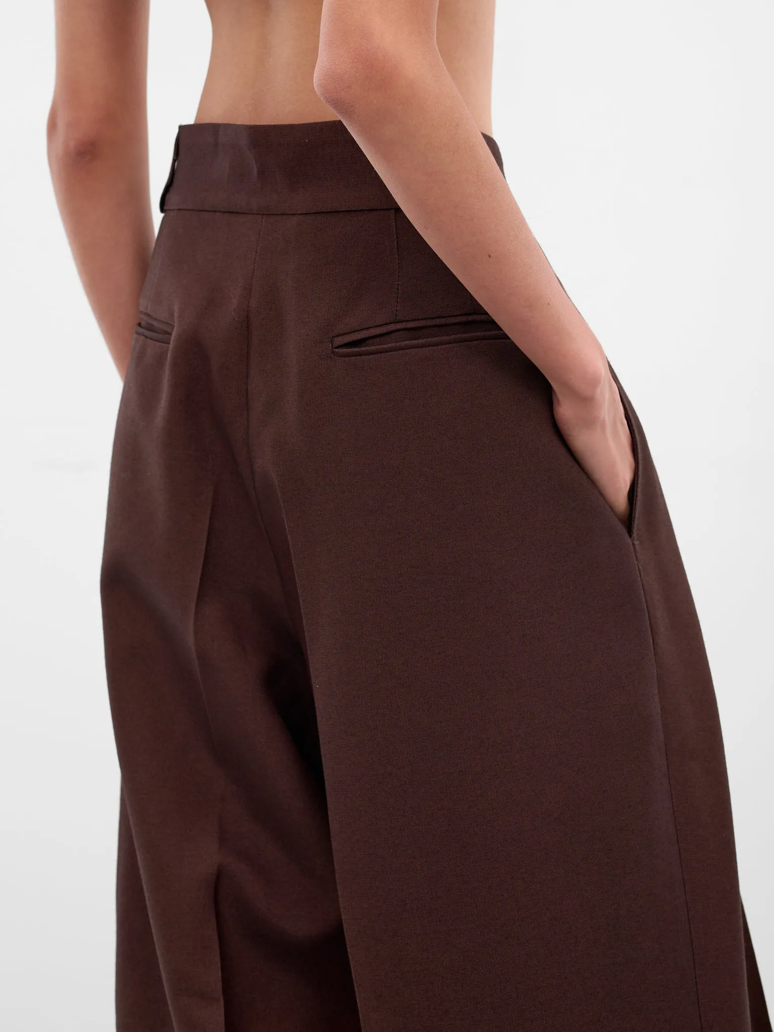 Brown Wool Wide Leg Trousers (NP08-P003-WOFA-BROWN) sold by lorenzo product image thumbnail 4