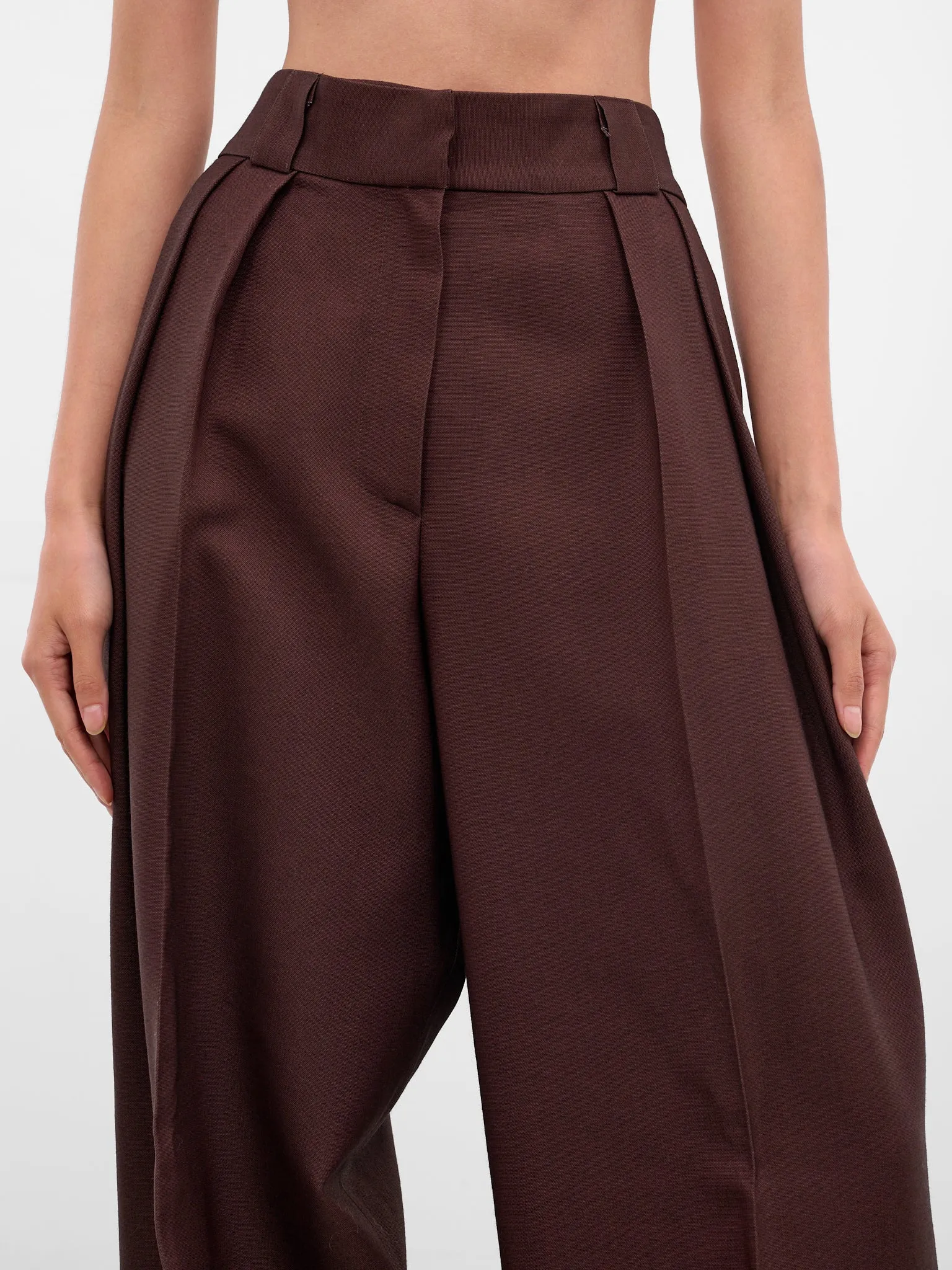 Brown Wool Wide Leg Trousers (NP08-P003-WOFA-BROWN) sold by lorenzo product image thumbnail 5