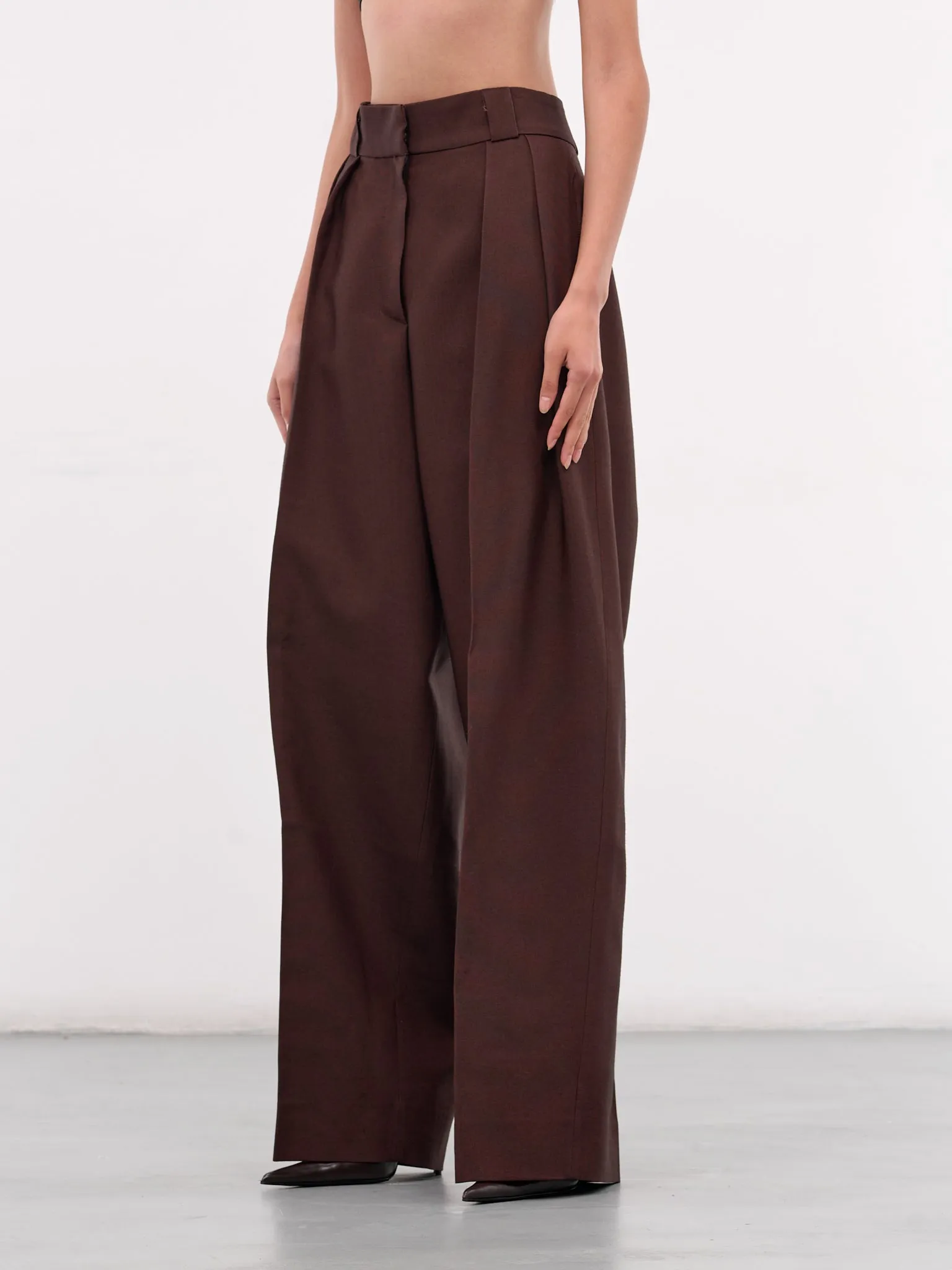 Brown Wool Wide Leg Trousers (NP08-P003-WOFA-BROWN) sold by lorenzo product image thumbnail 2