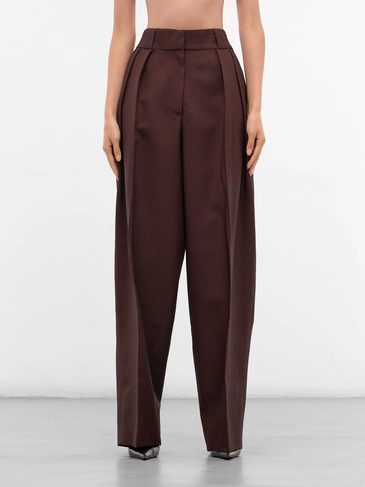 Brown Wool Wide Leg Trousers (NP08-P003-WOFA-BROWN) sold by lorenzo