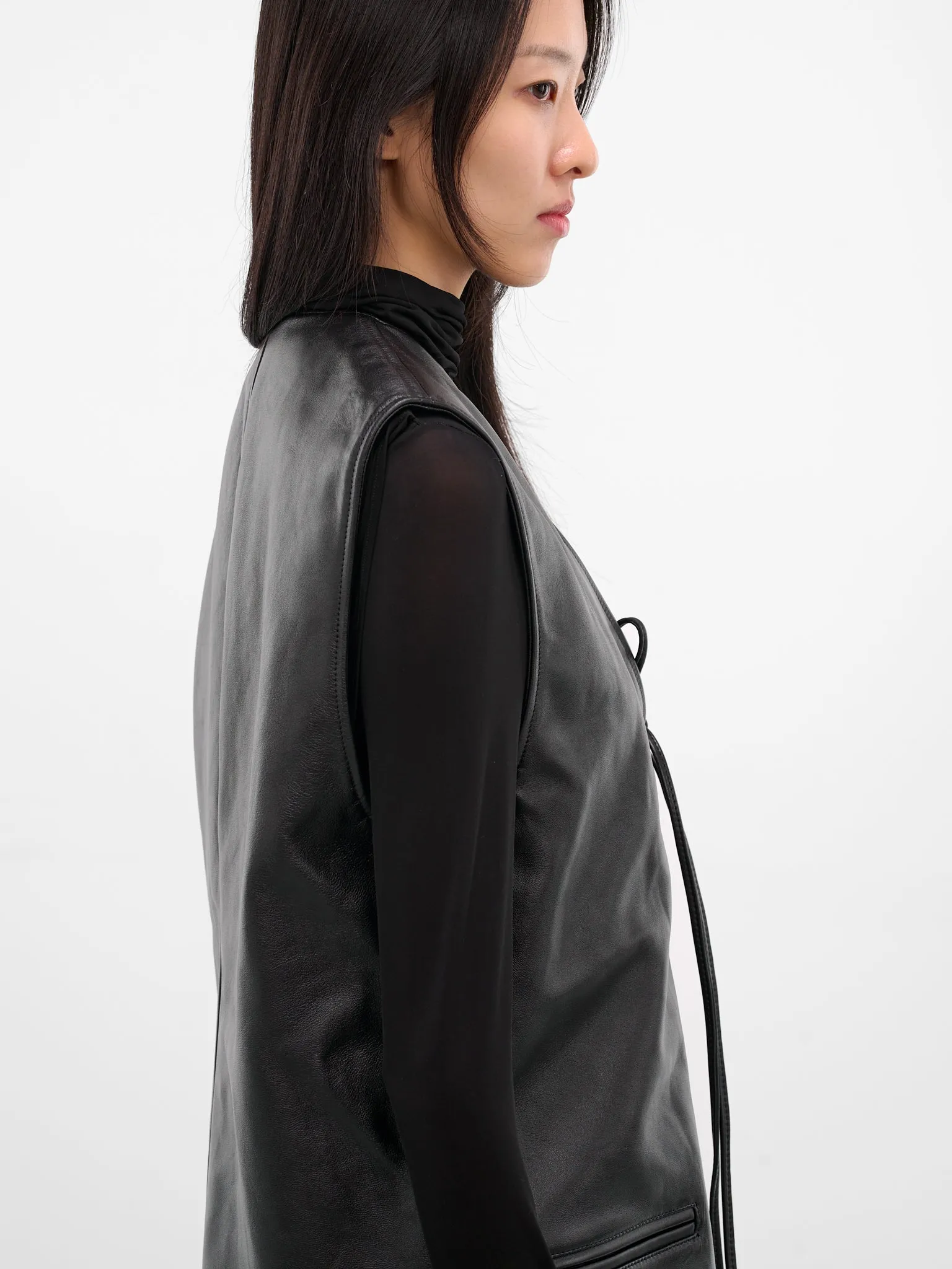 Black Lambskin Gala Vest (NP08-J013-LEA-DARK-BROWN) sold by lorenzo product image thumbnail 4