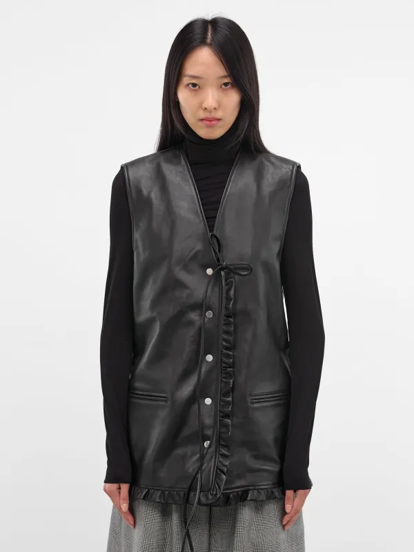 Black Lambskin Gala Vest (NP08-J013-LEA-DARK-BROWN) sold by lorenzo