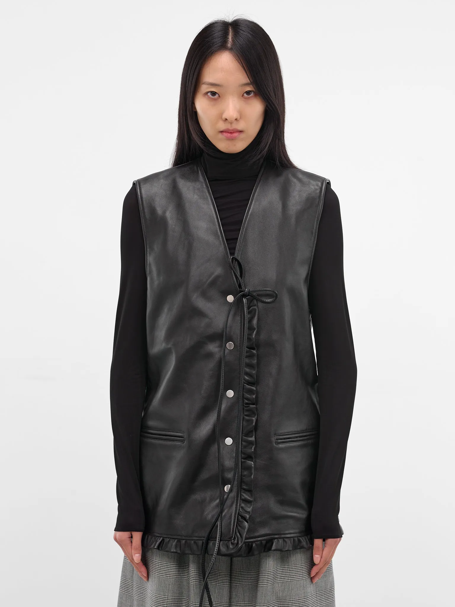 Black Lambskin Gala Vest (NP08-J013-LEA-DARK-BROWN) sold by lorenzo