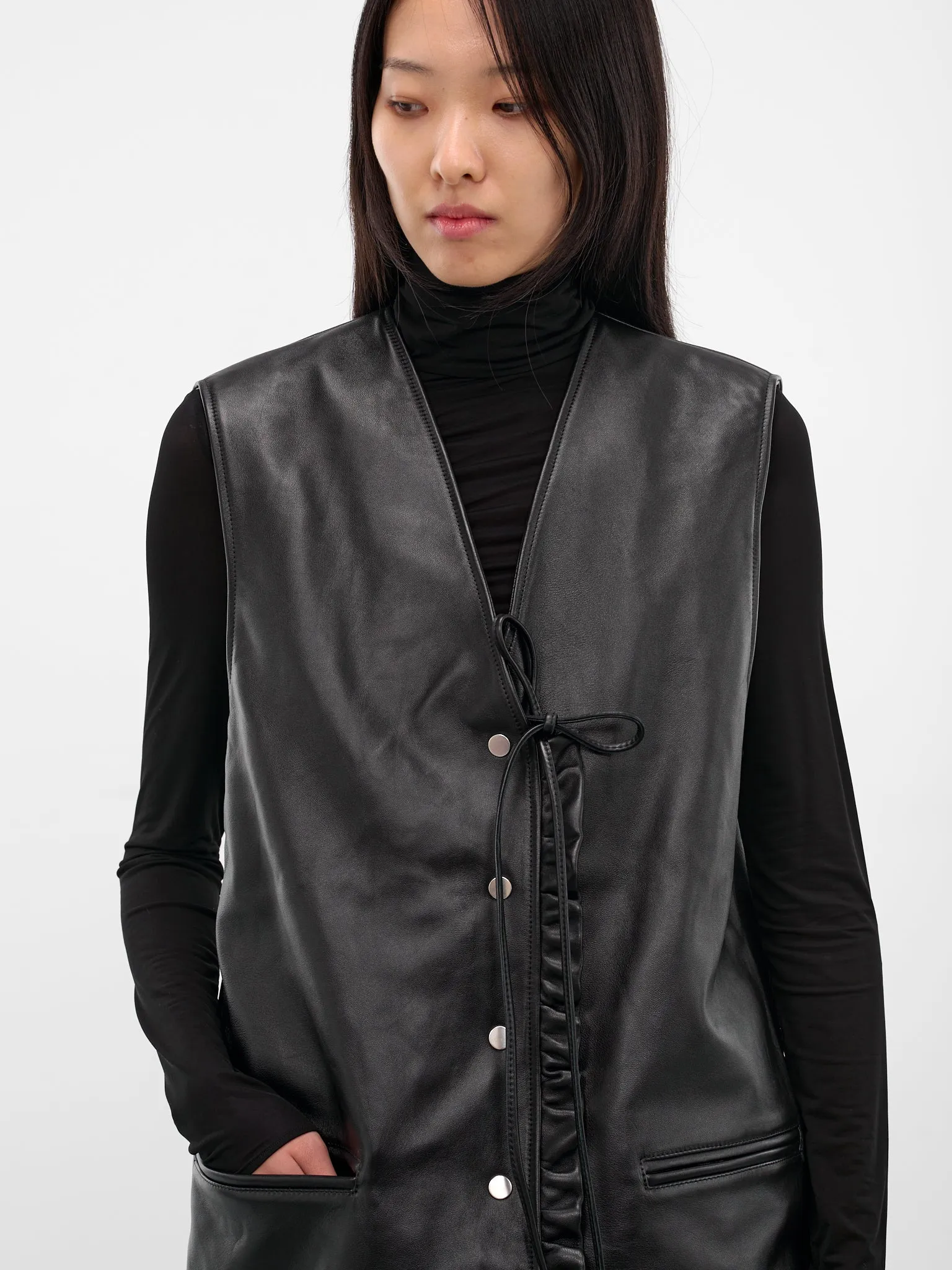 Black Lambskin Gala Vest (NP08-J013-LEA-DARK-BROWN) sold by lorenzo product image thumbnail 5