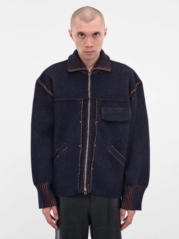 Navy Wool Knit Zip Jacket (25A0286-NAVY) sold by lorenzo
