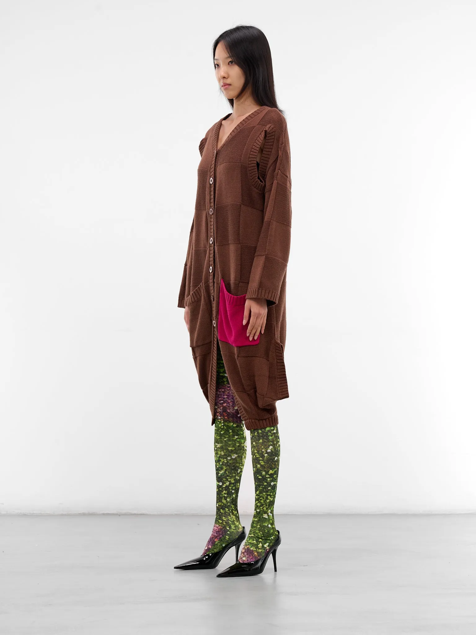 Square Knit Cardigan Dress (KL1-TPDR-LOKAR-CHOCOLATE-GREEN) sold by lorenzo product image thumbnail 2